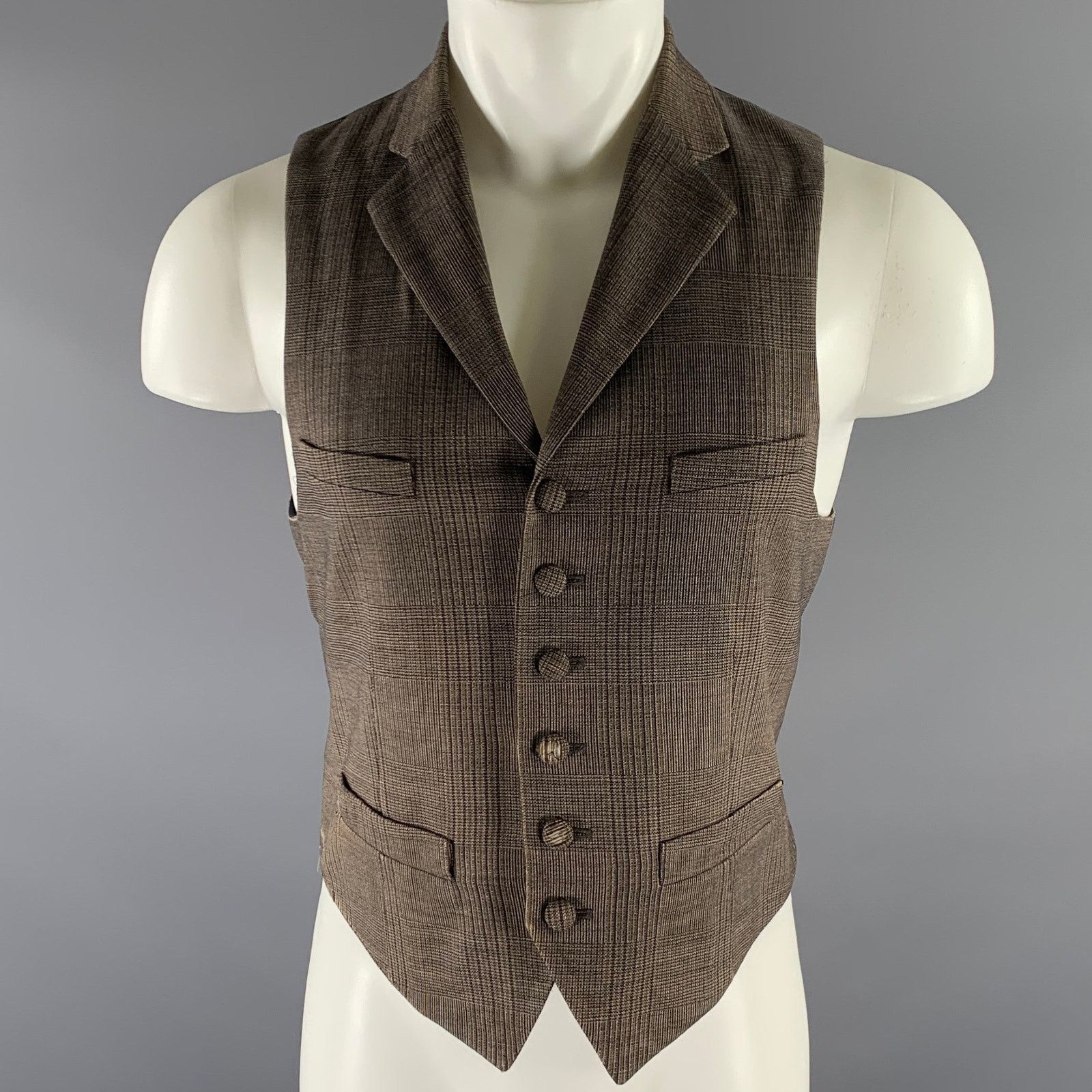 Other DIRTY ENGLIGH Size S Brown Tan Glen Check Wool Spandex Vest Size 38S - 1 Thumbnail