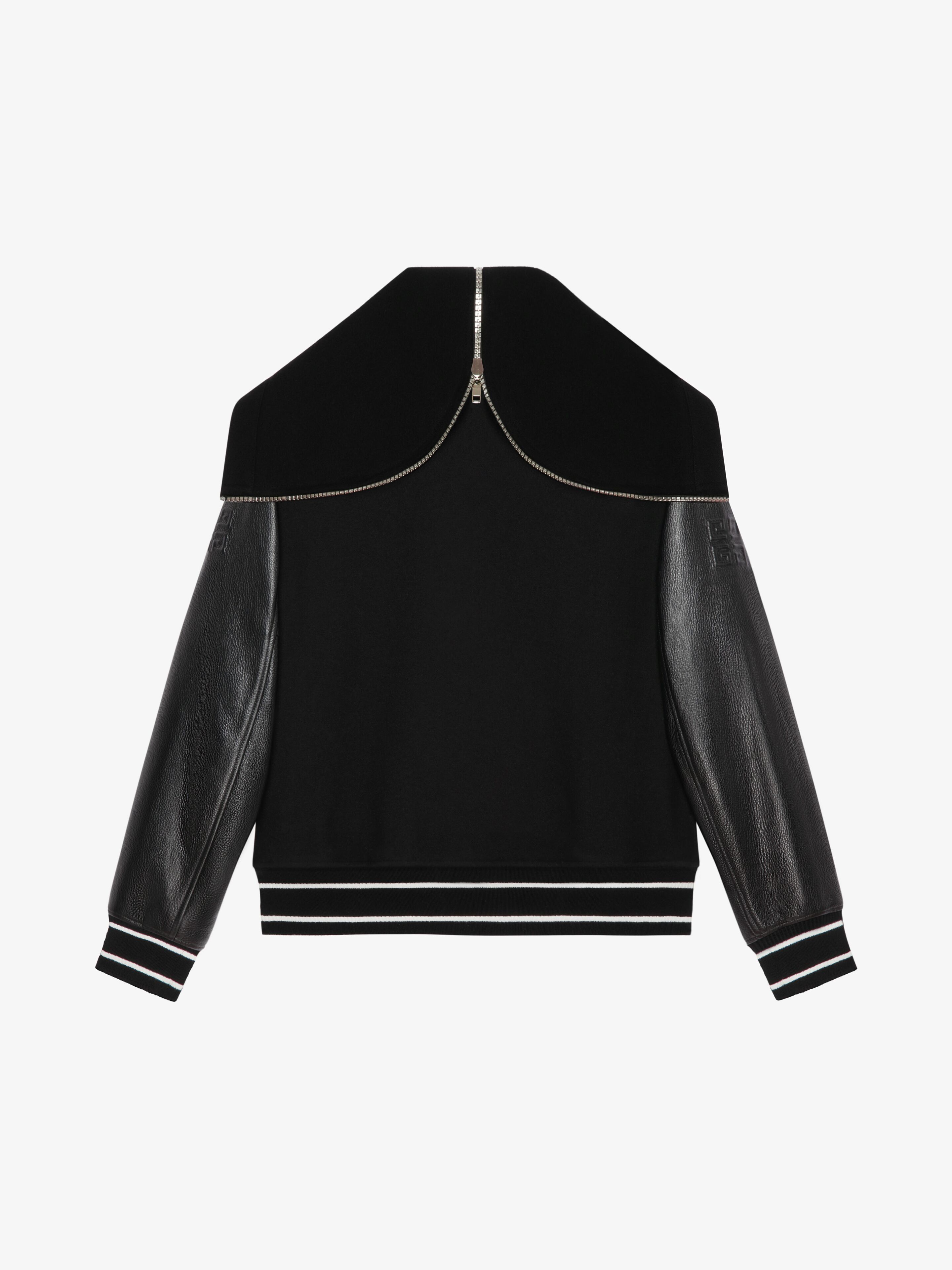 Givenchy o1w1db10925 Hood Varsity Wool & Grained Leather Jacket Black Size US L / EU 52-54 / 3 - 5 Thumbnail