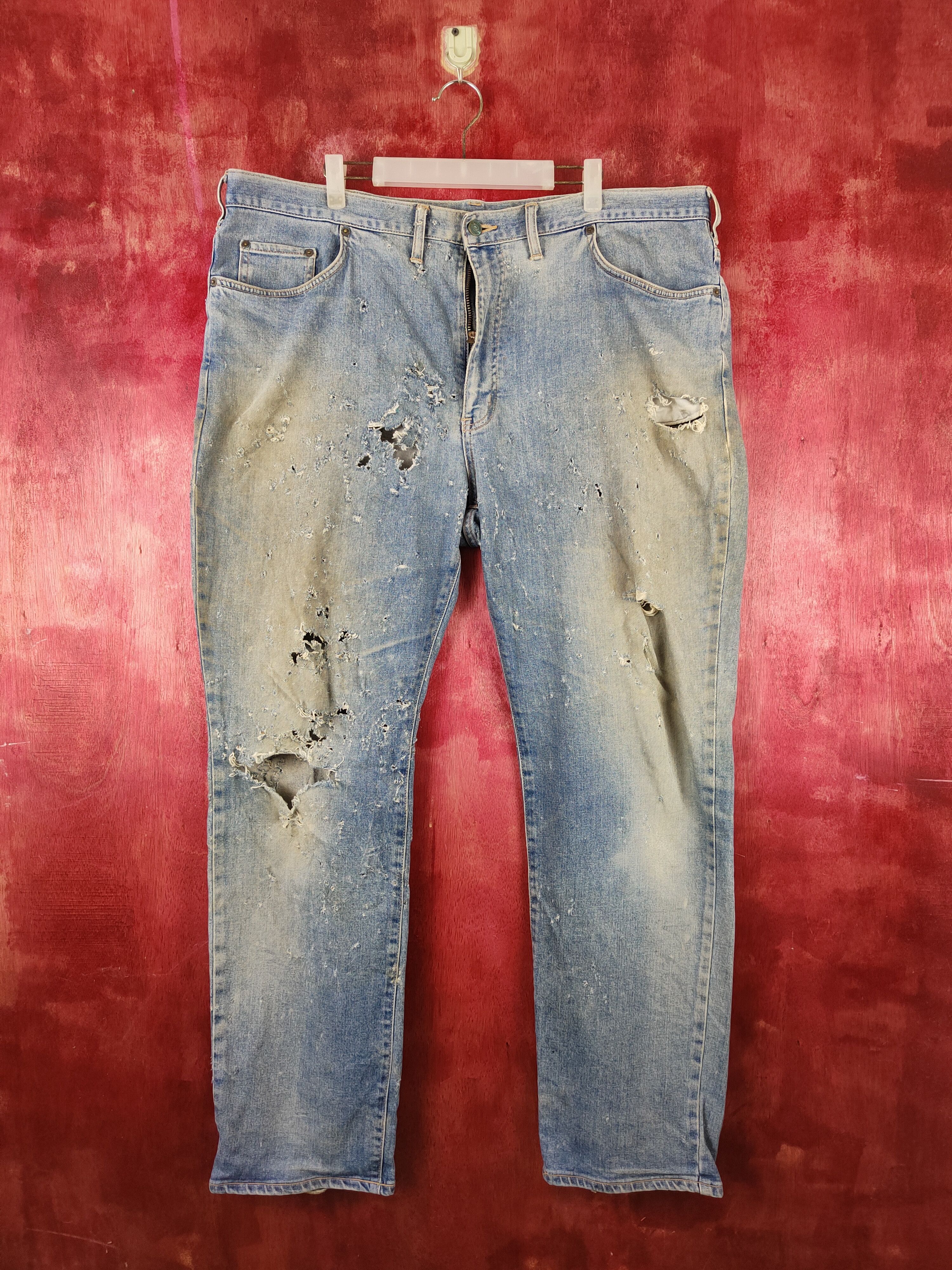 image of Distressed Denim x Edwin Blue Faded Distressed Ripped Vintage Jeans S2126 in Blue Denim (Size 43)