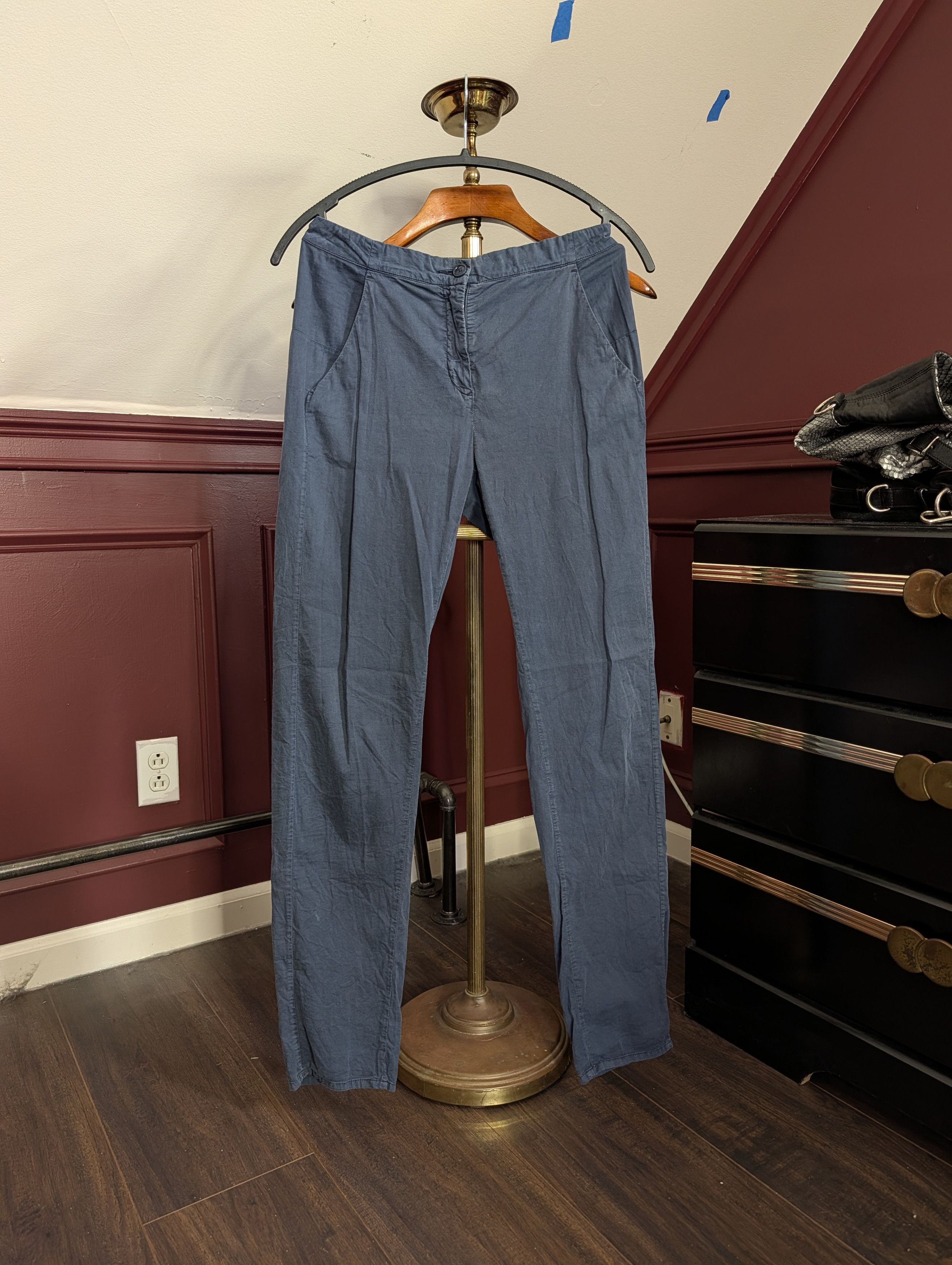 Maison Margiela 2013 blue cotton/linen high rise curve seam pants 40 Size 28" / US 6 / IT 42 - 1 Thumbnail