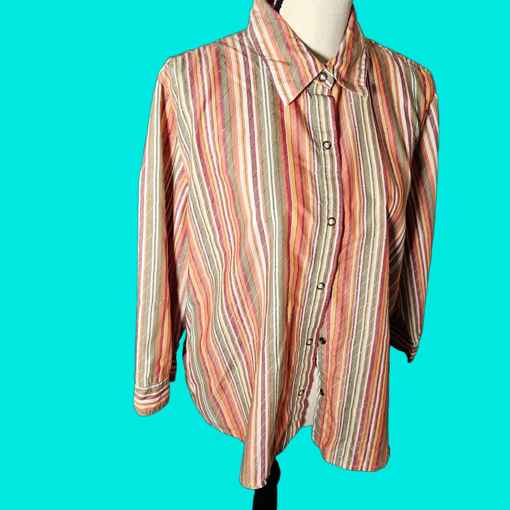 Vintage Alfred Dunner Shirt Women's Size 16 Orange Stripe Autumn Snap Button Size XXL / US 16-18 / IT 52-54 - 1 Thumbnail
