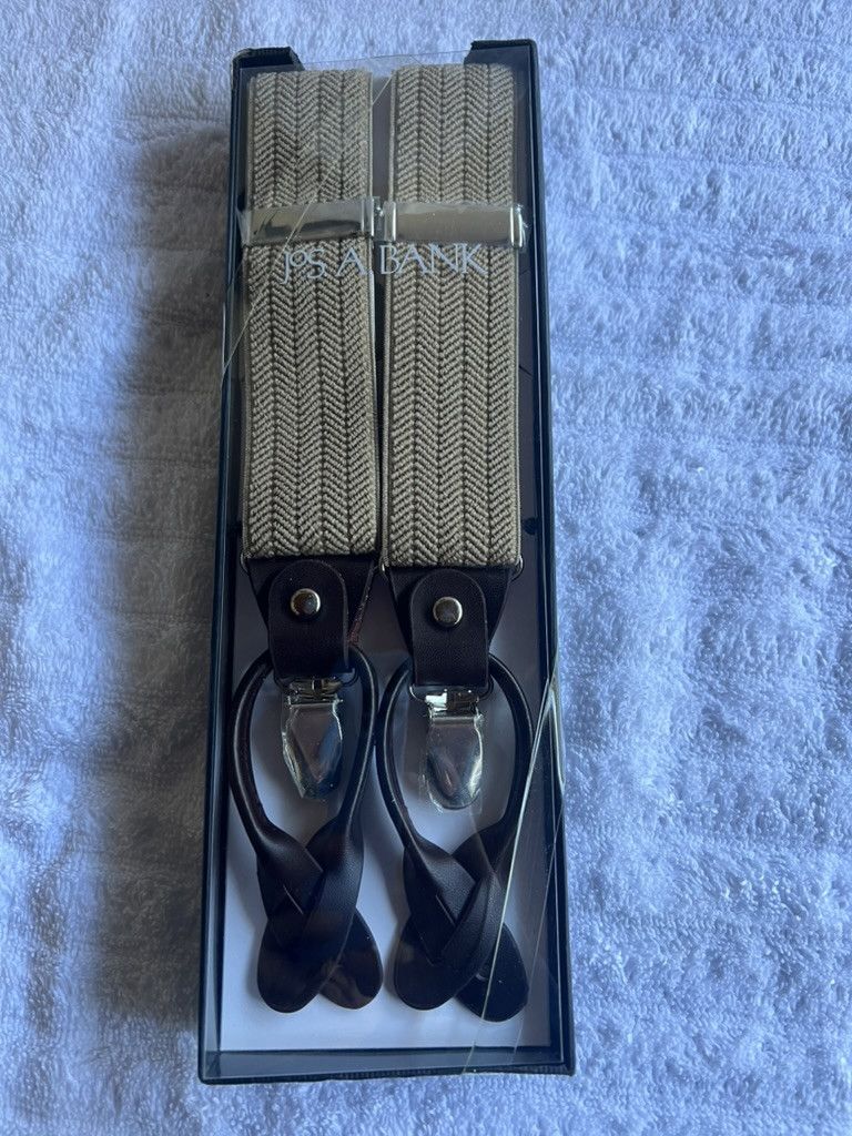 Jos. A. Bank Jos. A. Bank Herringbone Suspenders with Leather Accents Size ONE SIZE - 1 Thumbnail