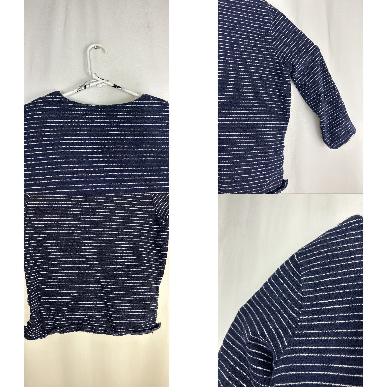 Madewell Madewell Blouse Shirt Striped Side Lace Top 3/4 Sleeve Navy Cream Size S Womens Pool Blue Nautical Cotton Size S / US 4 / IT 40 - 9 Thumbnail