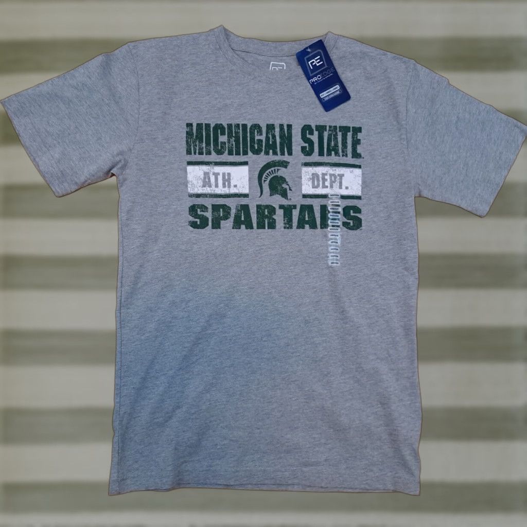 Vintage Michigan State Spartans T-Shirt Pro-Edge M Gray Short Sleeve Sport Men Shirt Size US M / EU 48-50 / 2 - 1 Thumbnail