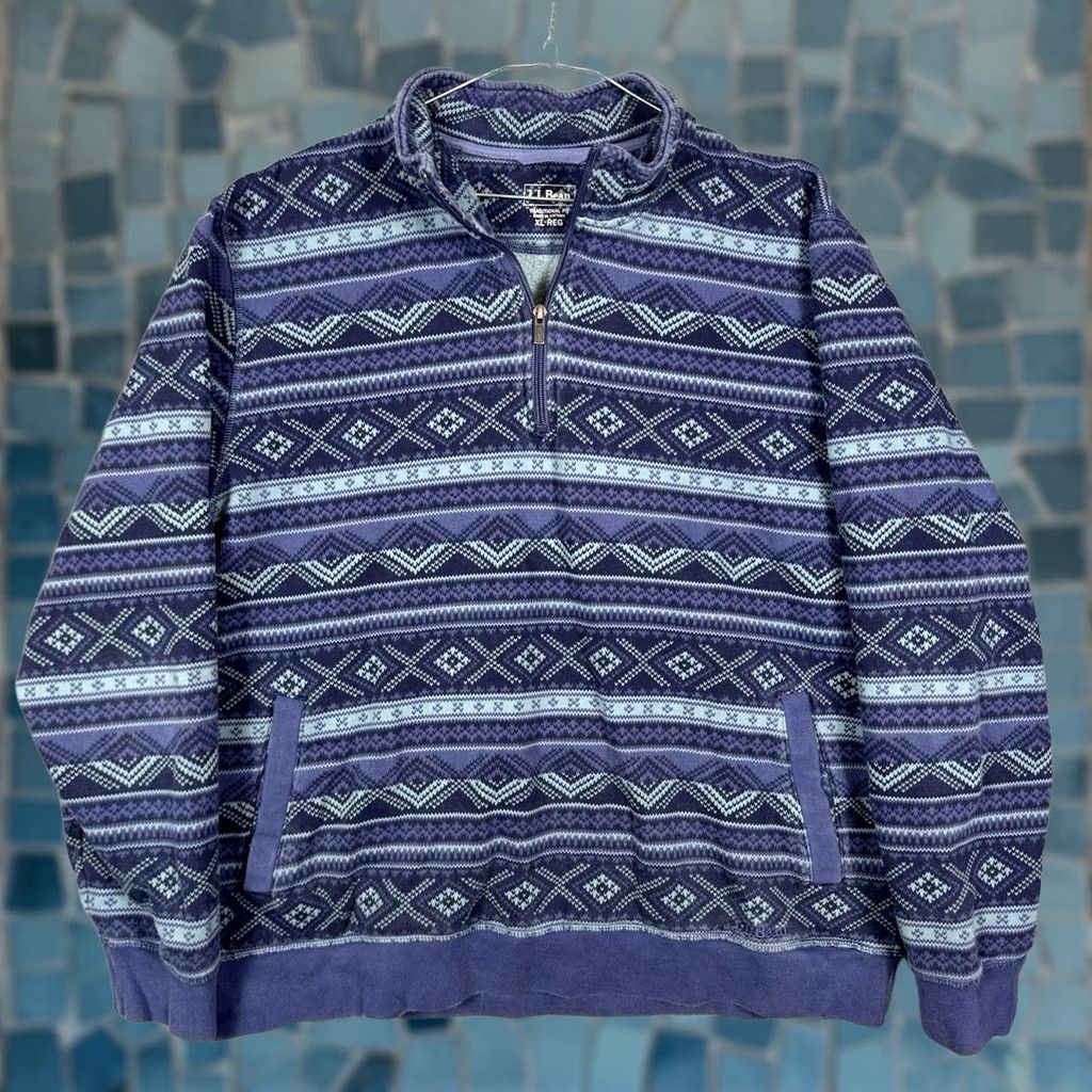Vintage VINTAGE L.L. Bean Sweater Mens XL Athletic Sweats 1/4 Zip Pullover Aztec All Over 515588 Size US XL / EU 56 / 4 - 1 Thumbnail