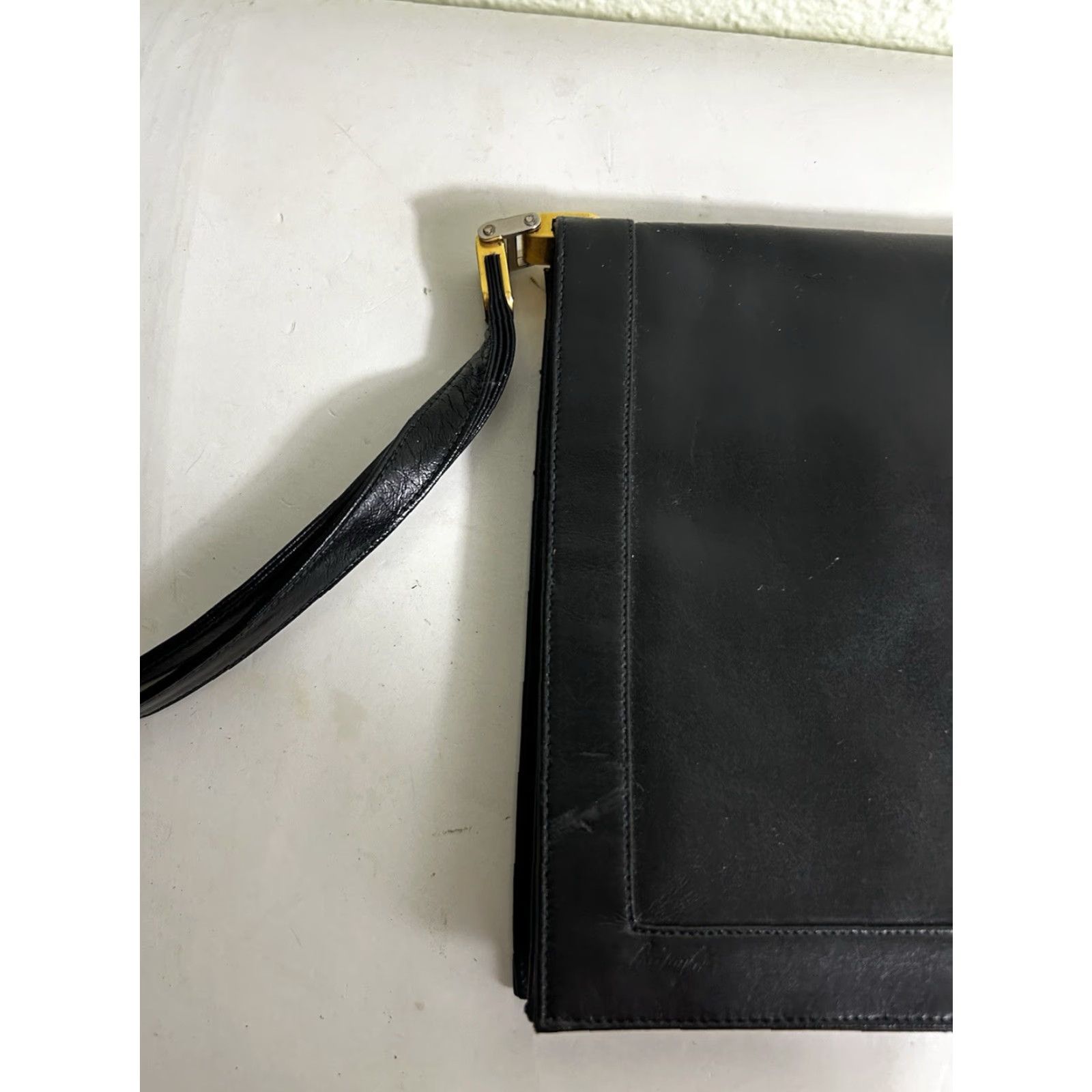Vintage Lou Taylor Vintage Purse Black Leather Mirror Italy 12x8x1 Clutch Women Womens Size ONE SIZE - 4 Thumbnail