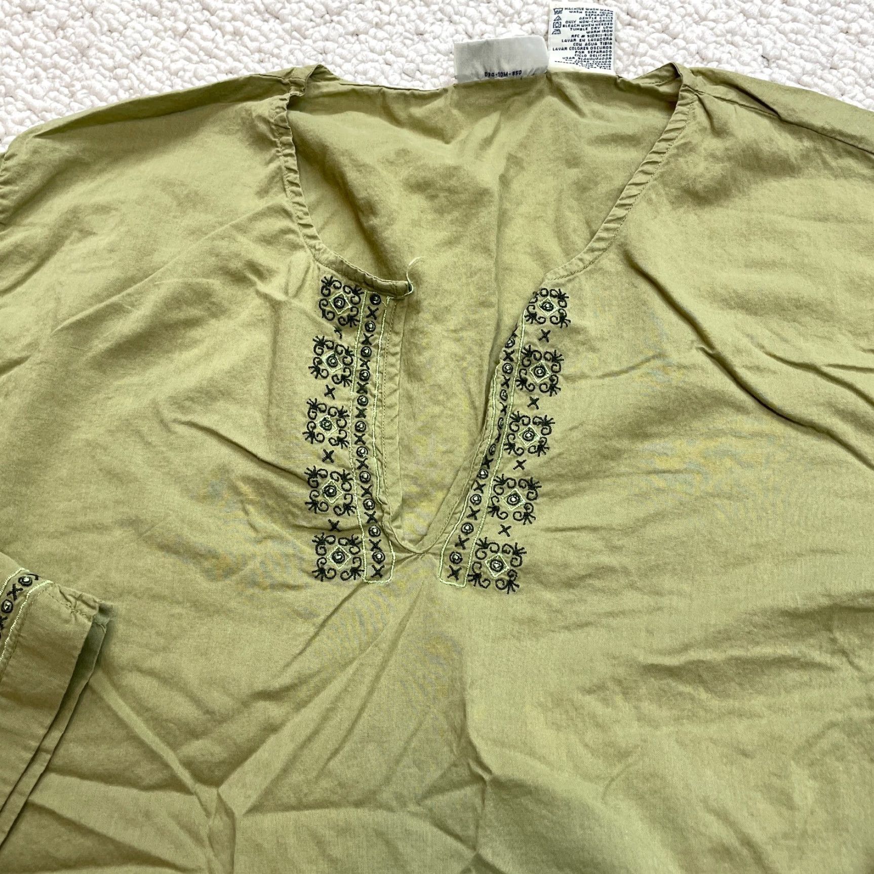Vintage White Stag Shirt Womens XL 16/18 Cotton Split Neck Green Soft Top Long Sleeve Womens Size XL / US 12-14 / IT 48-50 - 2 Thumbnail