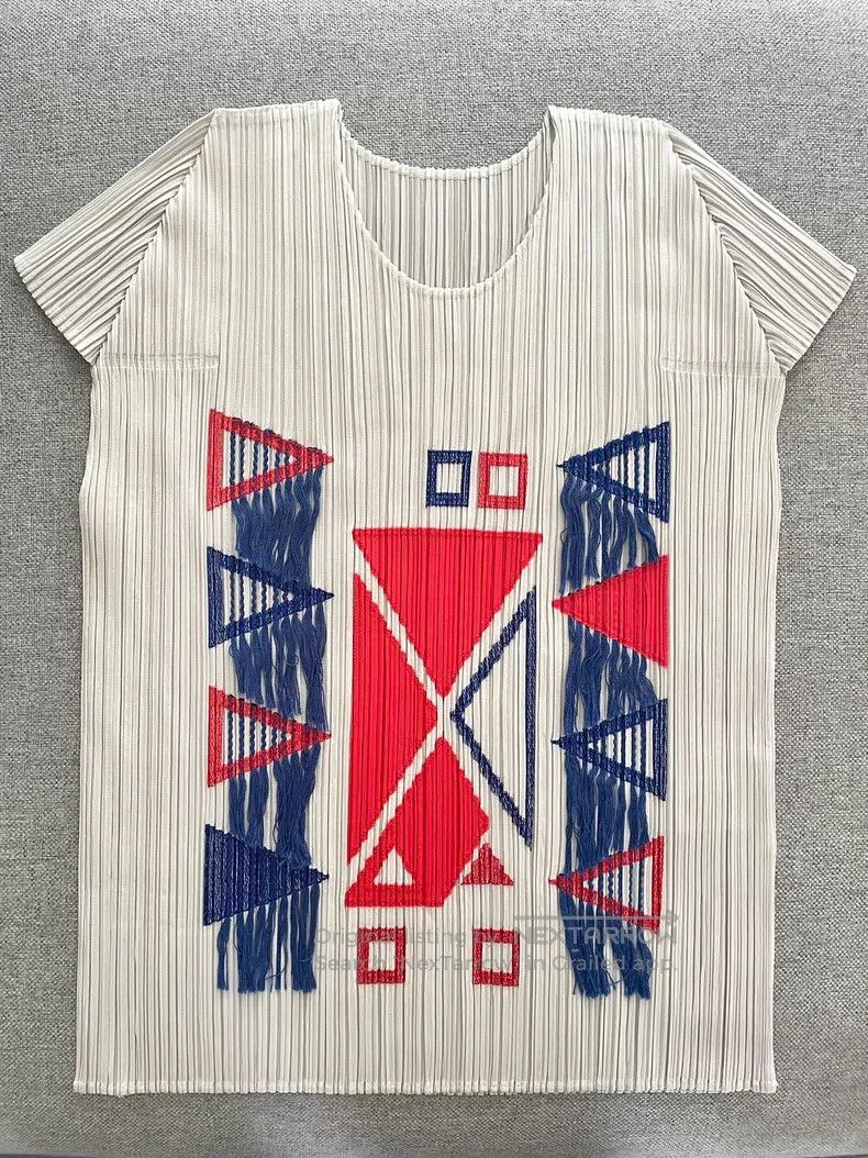Issey Miyake Issey Miyake Fringed Geometric Short Sleeve Top Size L / US 10 / IT 46 - 1 Thumbnail