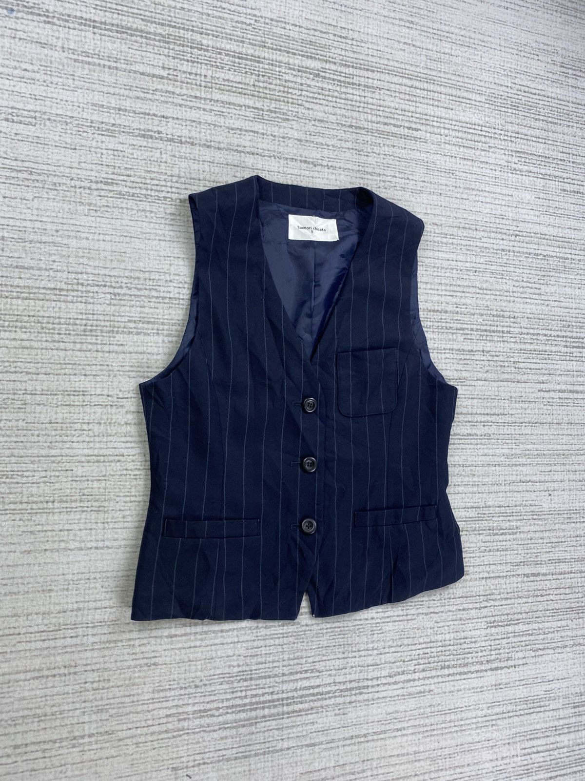 Issey Miyake × Tsumori Chisato × Vintage Vintage Tsumori Chisato Pinstripe Navy Blue Vest Size US S / EU 44-46 / 1 - 3 Thumbnail