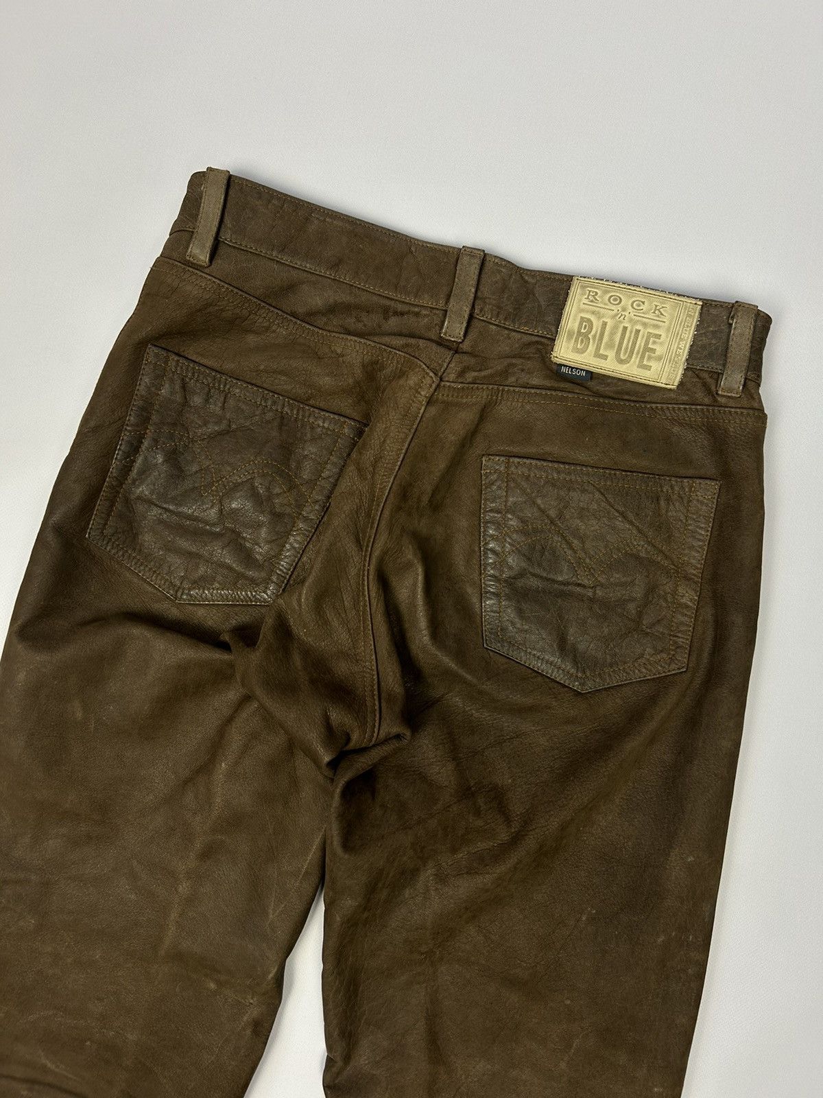 Genuine Leather × Vintage Rock n Blue Brown Leather Pants Size W31 L34 Vintage 90s Size US 31 - 10 Thumbnail