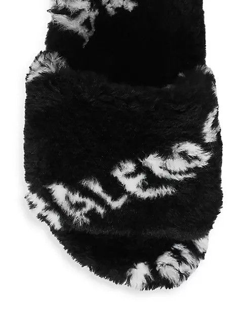 Balenciaga o1bcso1str1024 Furry Slides Sandals Allover Logo Black/White Size US 9 / IT 39 - 4 Thumbnail