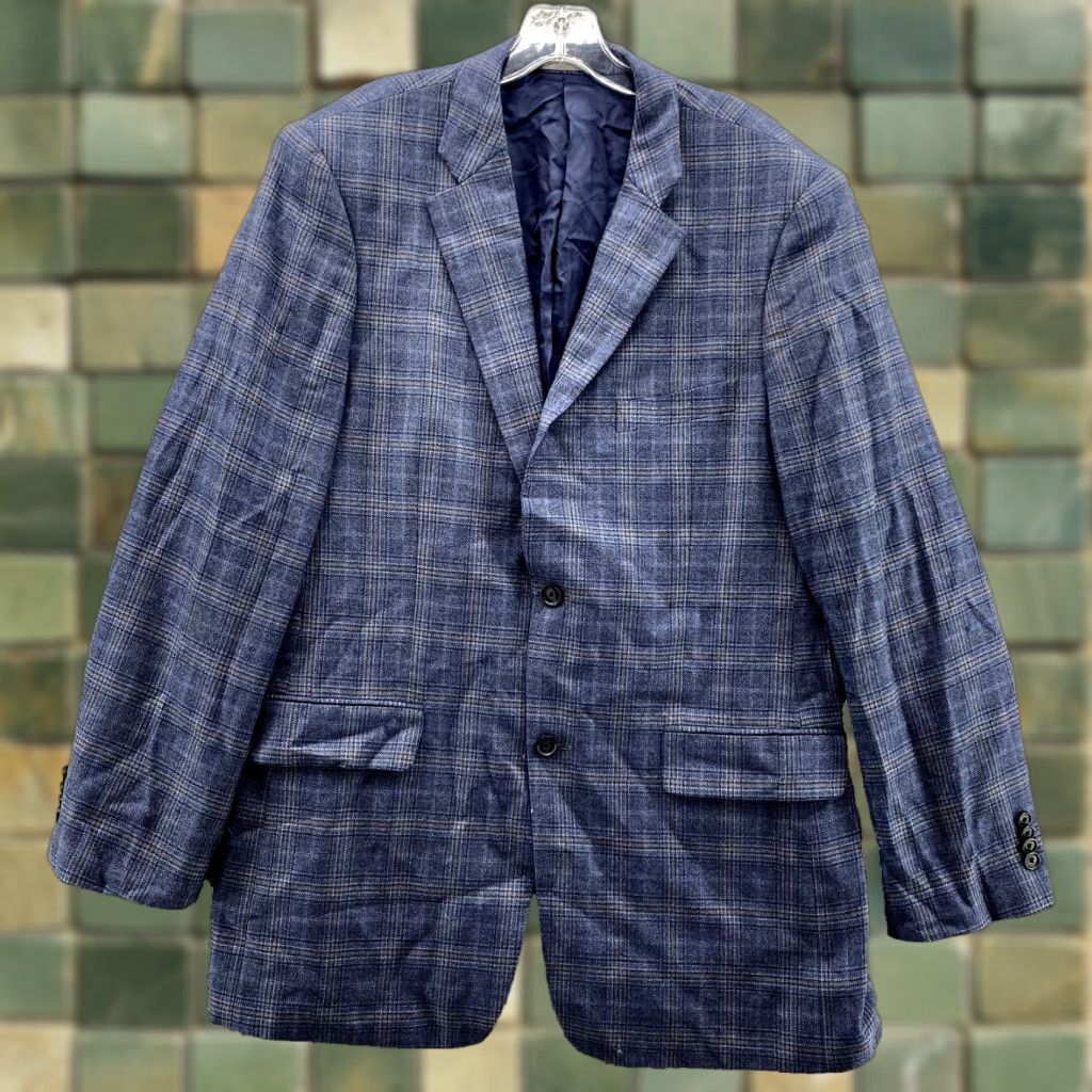 Nordstrom John W. Nordstrom Loro Piana Blazer 42L Blue Plaid Cashmere Modern Corpcore Mens Size 42R - 1 Thumbnail