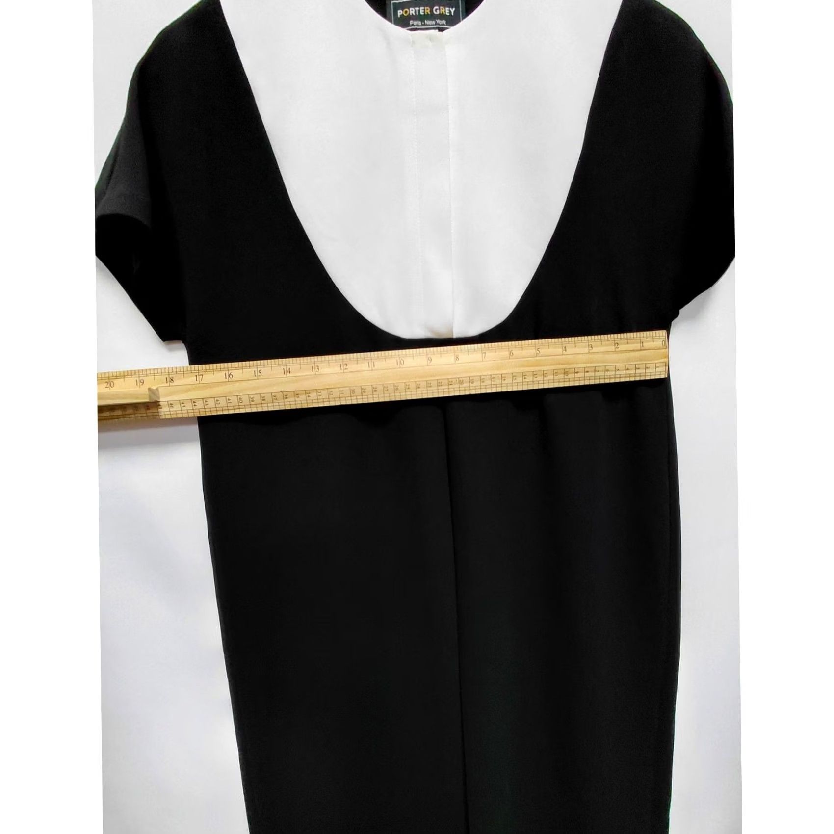 Vintage PORTER GREY Black Dress Solid Short Sleeve Knee Length Women Size S Size 28" / US 6 / IT 42 - 4 Thumbnail