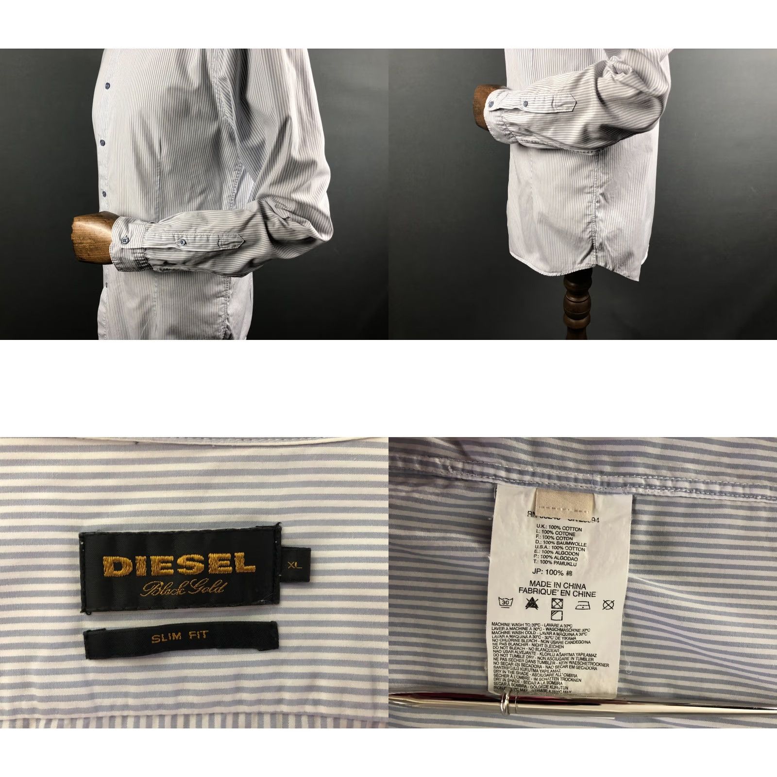Diesel Diesel Men's Shirt XL White Cotton Striped Slim Fit Button-Up Size US XL / EU 56 / 4 - 8 Thumbnail