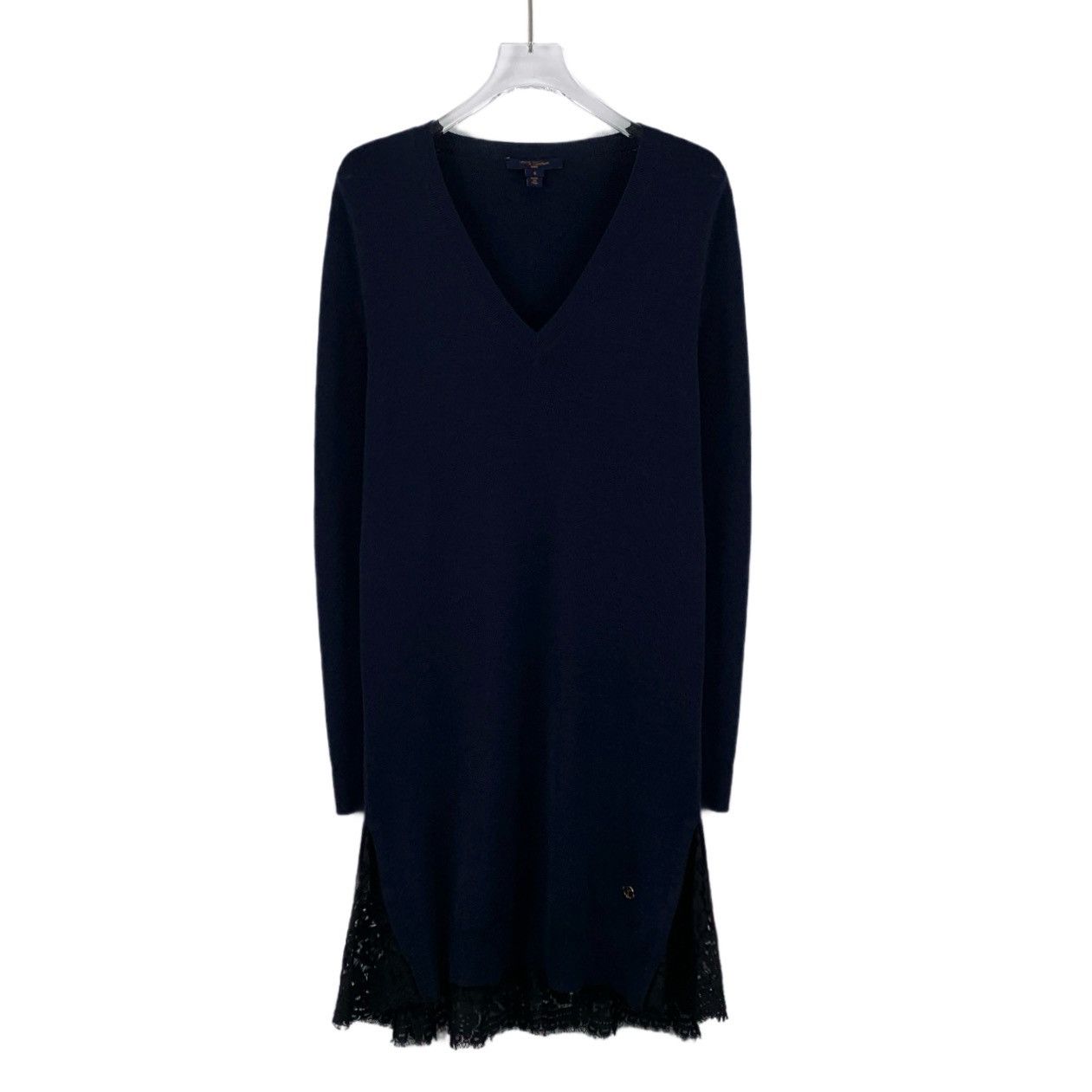 Louis Vuitton Louis Vuitton Blue Logo Wool V-neck Long Sleeve Dress K26WX Size S / US 4 / IT 40 - 1 Thumbnail