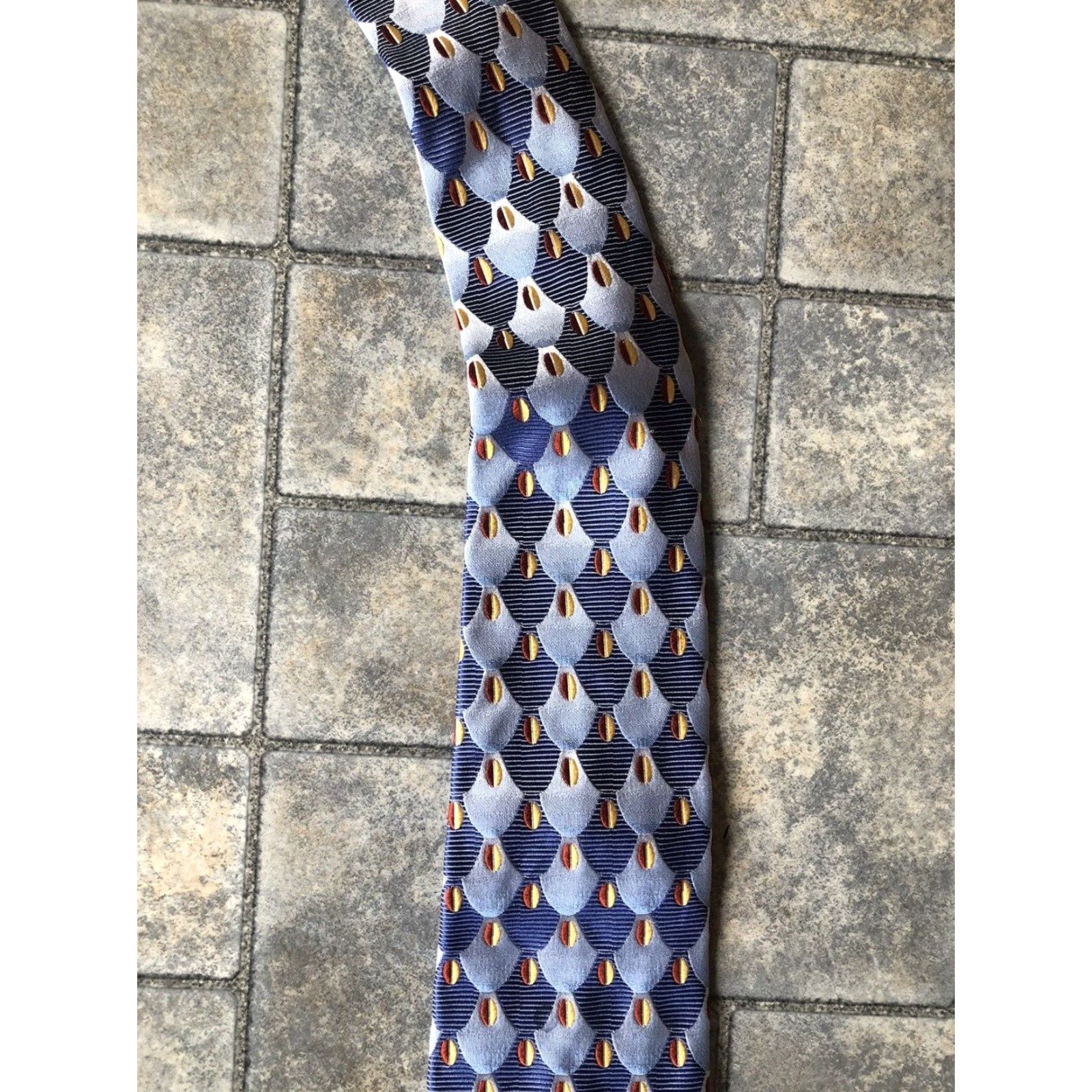 Jos. A. Bank VINTAGE Jos A Bank Signature Collection Tie One Size Mens 59in 4in Silk Italy Blue Abstract Designer Mens Size ONE SIZE - 3 Thumbnail