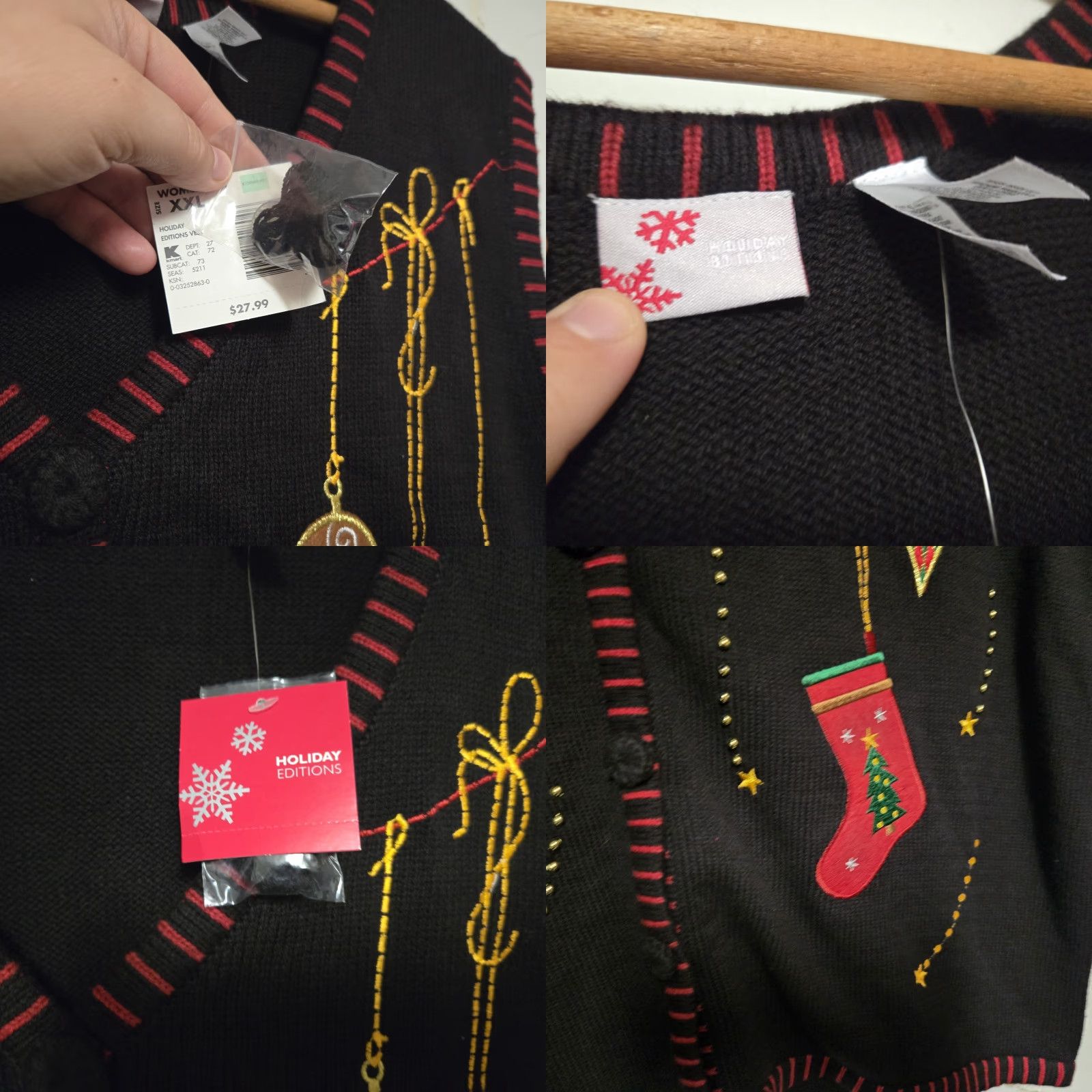 Vintage VINTAGE Holiday Editions Christmas Vest Women 2XL Black Embroidered NWT Cap Sleeve Knit Santa Claus Holiday Christmas Vintage Yes Size XXL / US 16-18 / IT 52-54 - 9 Thumbnail