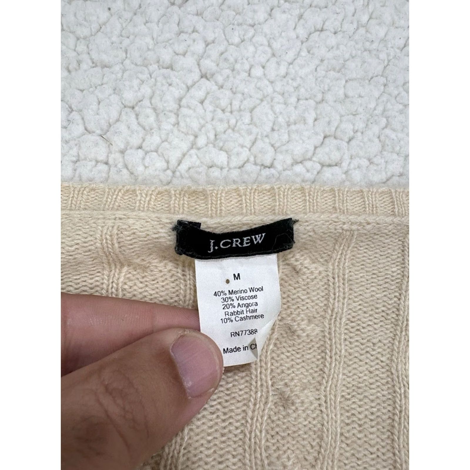 J.Crew VINTAGE J.CREW Cardigan Womens M Cable Knit Cream Beiges Wool Angora Cashmere V-Neck 90s Preppy Size M / US 6-8 / IT 42-44 - 2 Thumbnail
