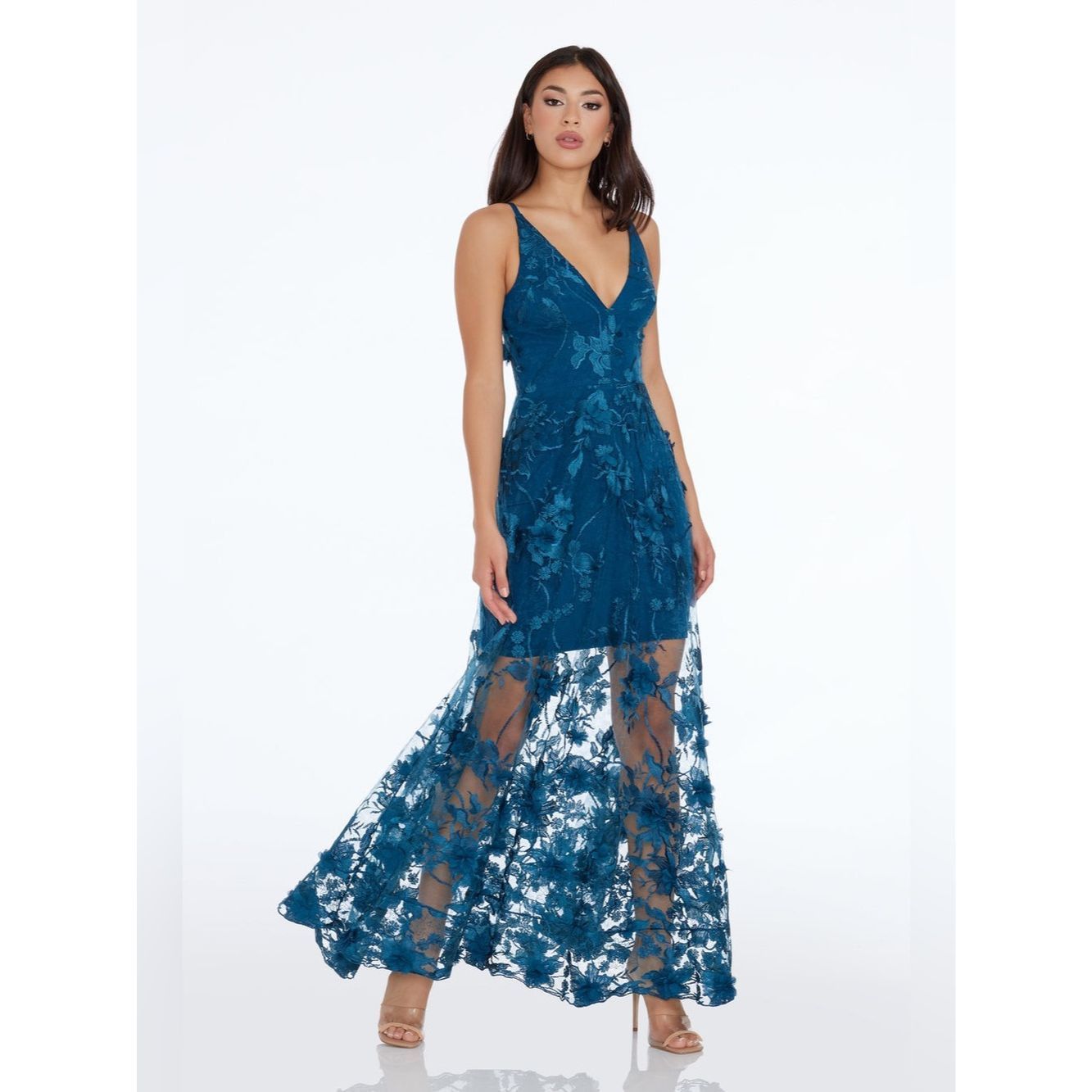 Dress the Population Dress the Population Sidney Gown Peacock Blue 3D Floral App Size M / US 6-8 / IT 42-44 - 1 Thumbnail