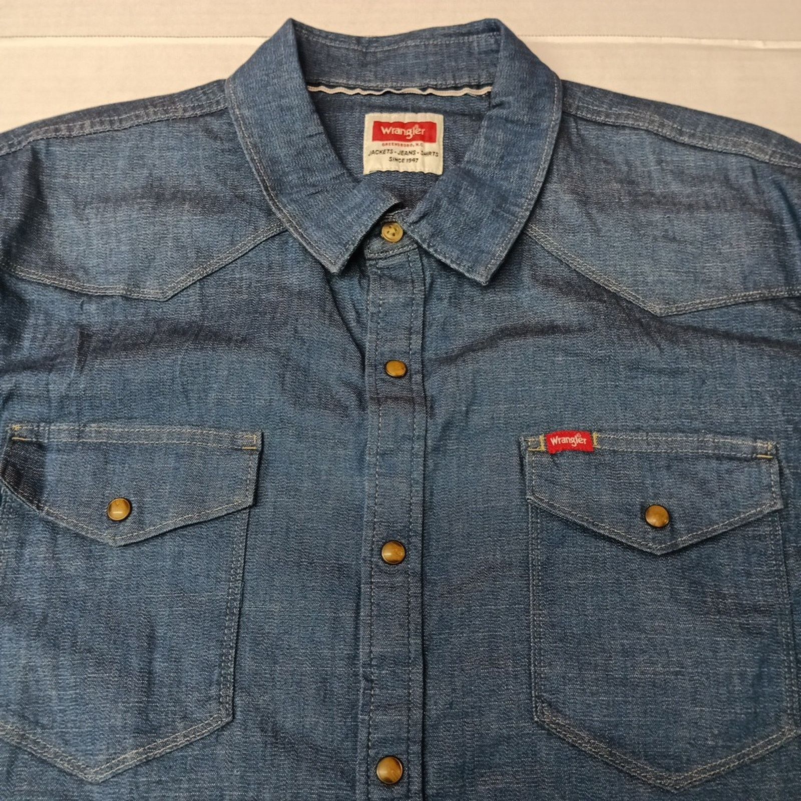 Wrangler Wrangler Cowboy Wash Snap Denim Shirt Men's Size 2XL Blue Size US XXL / EU 58 / 5 - 2 Thumbnail