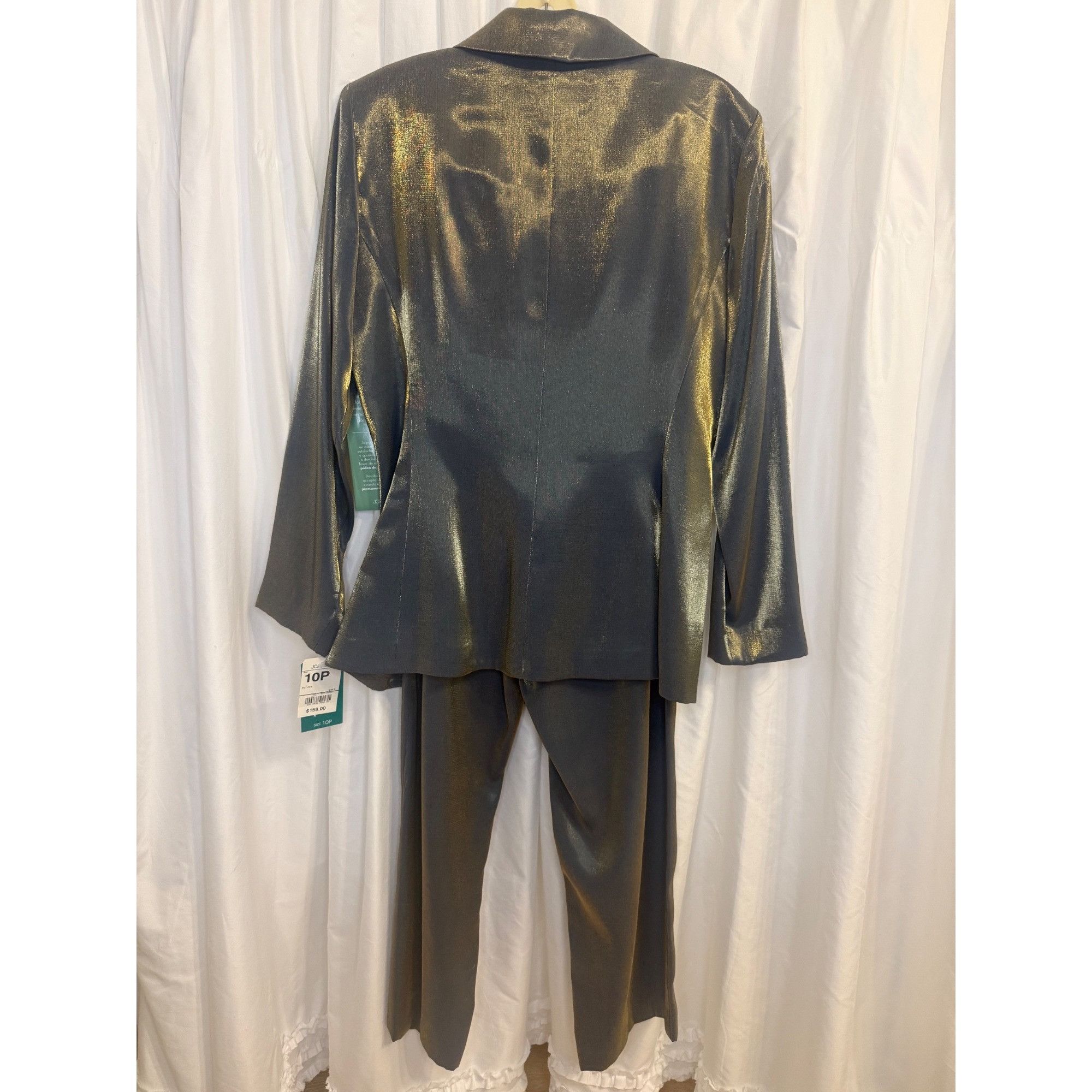 Other Vintage Cachet Womens Gold Blue Metallic Blazer & Pants Suit Size L / US 10 / IT 46 - 5 Thumbnail