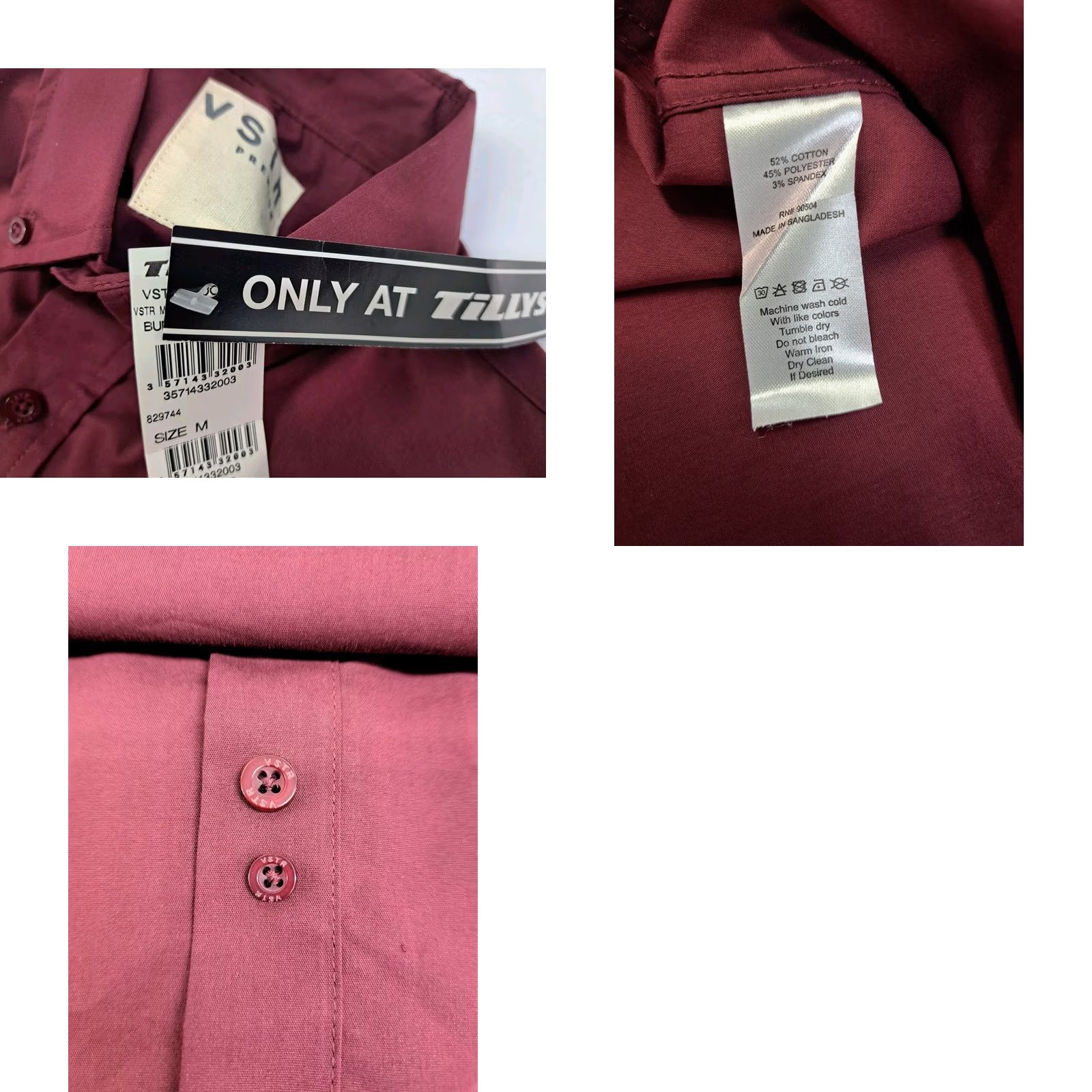 Vintage VSTR Premium Mens Short Sleeve Button-Up Stretch Shirt M Maroon Knit Casual Shirt, Win? Size US M / EU 48-50 / 2 - 8 Thumbnail