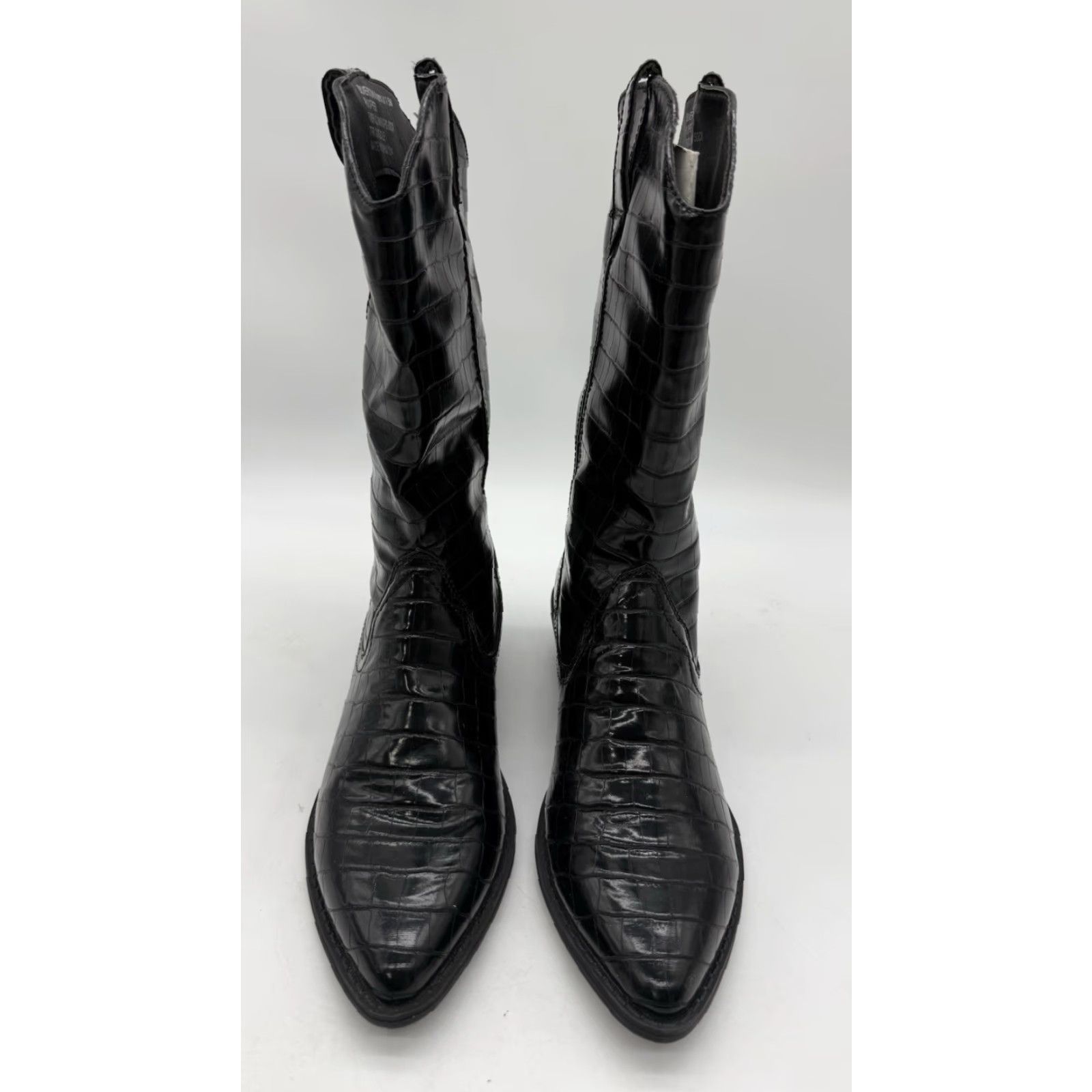 Vintage Madden Girl Western Black Embossed Croc Faux Leather Boots Womens 7.5 M, Black, Lace-Up Zip, Comfort, Lightweight, Faux Leather, Vintage, 90s? Size US 8 / IT 38 - 3 Thumbnail