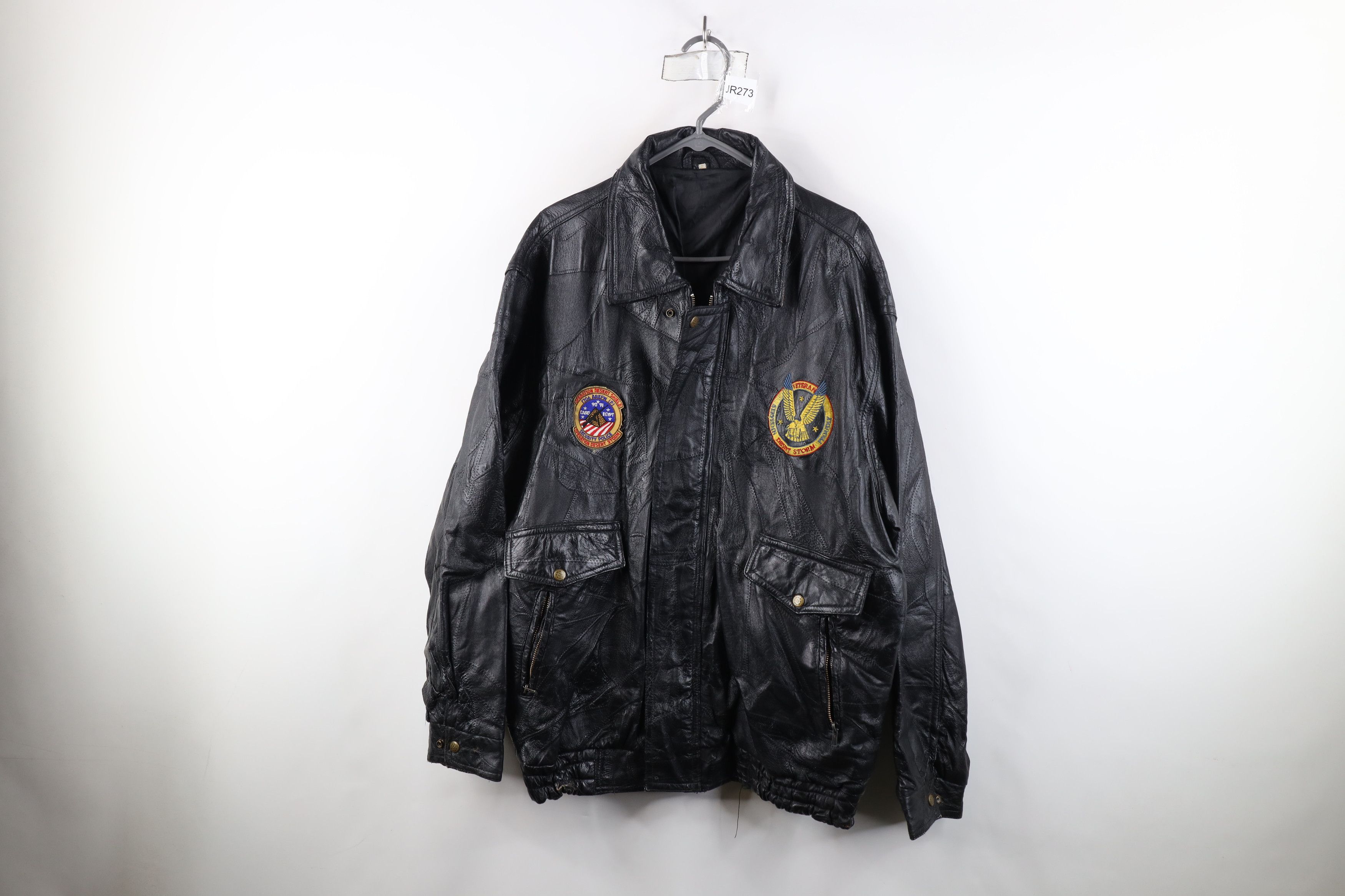 Vintage Vintage 90s Desert Storm Shield Leather Bomber Jacket Black Size US XXL / EU 58 / 5 - 1 Thumbnail
