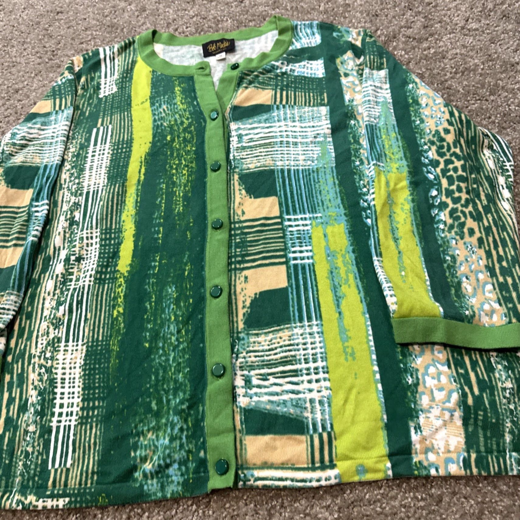 Bob Mackie VINTAGE Bob Mackie Wearable Art Green Patchwork Style Cardigan 2XL Women Cotton Sweater Art Womens Size XXL / US 16-18 / IT 52-54 - 3 Thumbnail
