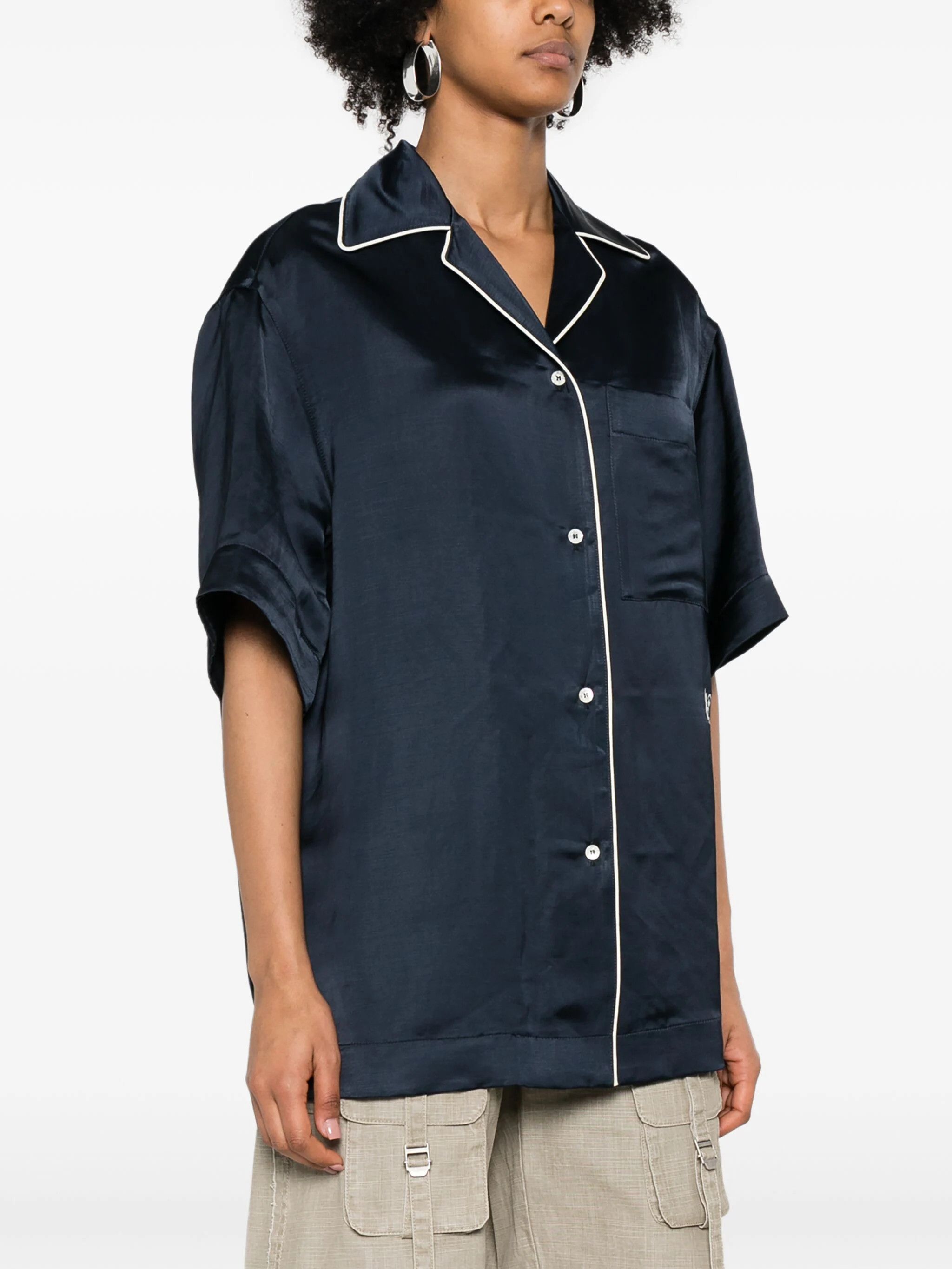 Palm Angels size XS (38) - PALM ANGELS MONOGRAM SATIN BOWLING SHIRT Navy Size XS / US 0-2 / IT 36-38 - 2 Thumbnail