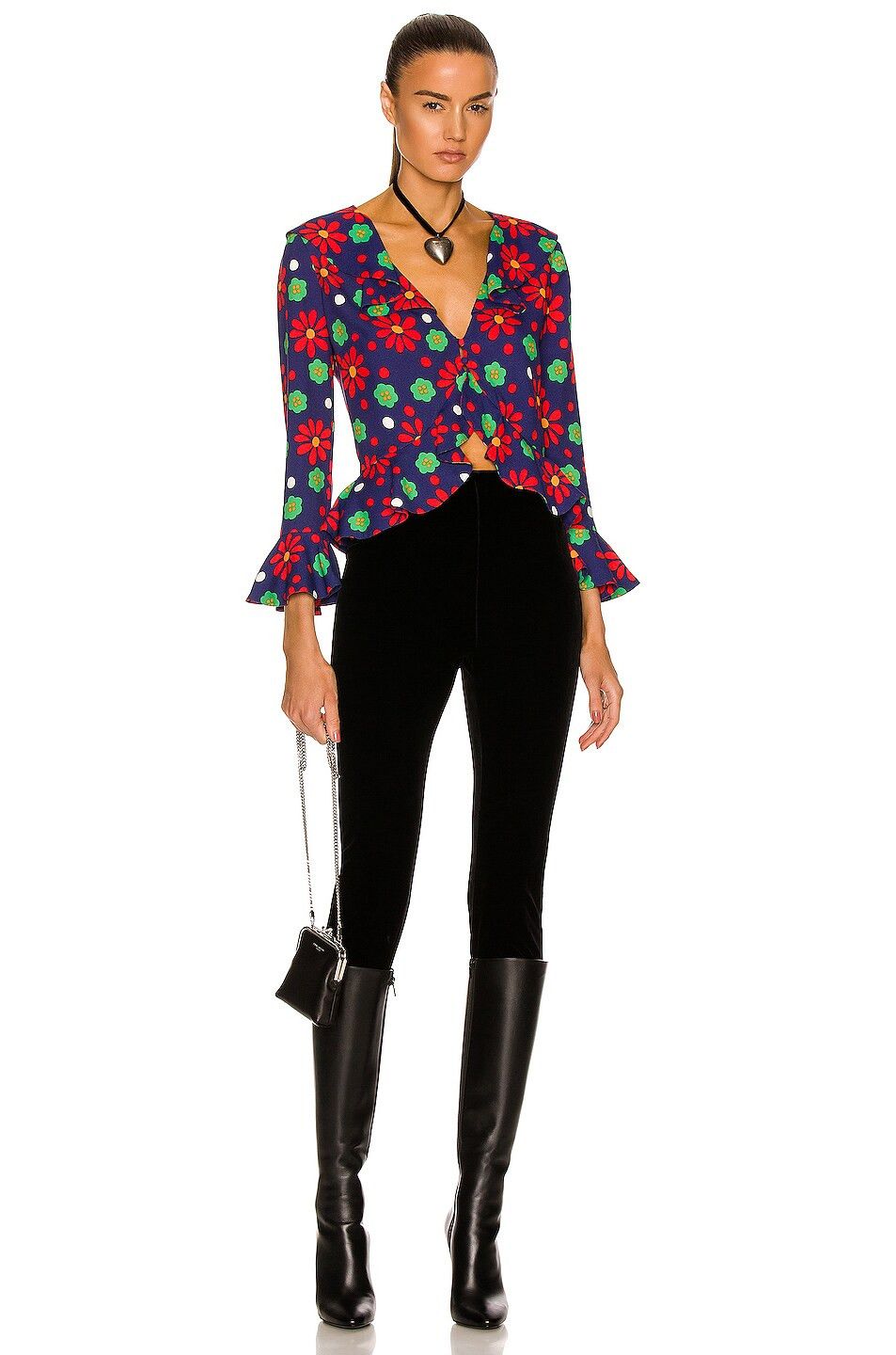 Saint Laurent Paris o1s1wg111024 Ruffled Blouse in Sablé in Multicolor Size M / US 6-8 / IT 42-44 - 4 Thumbnail