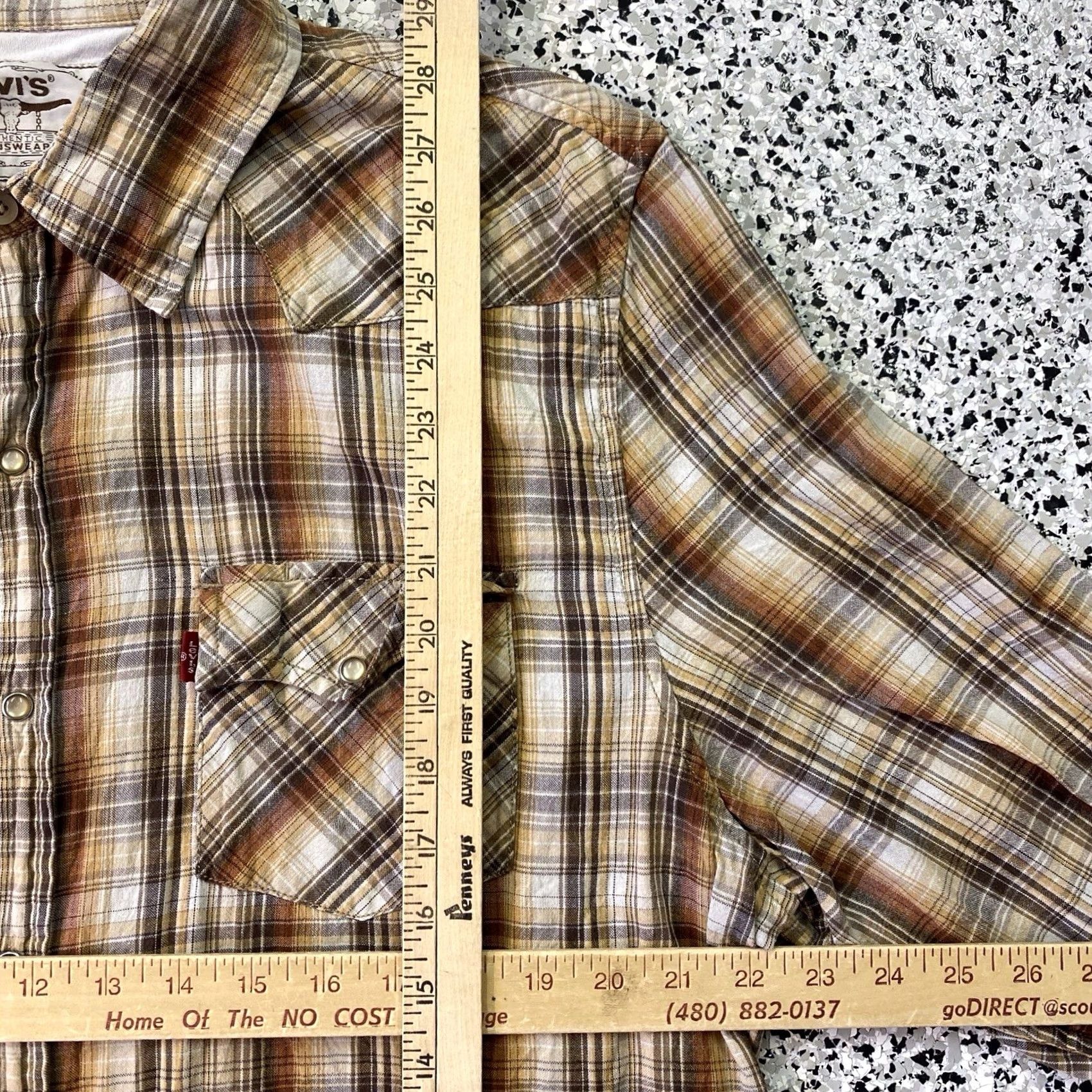 Levi's VINTAGE Levi's Shirt Western Pearl Snap Plaid Tan Brown Rockabilly 2XL Man Regular Shirt Size US XXL / EU 58 / 5 - 2 Thumbnail