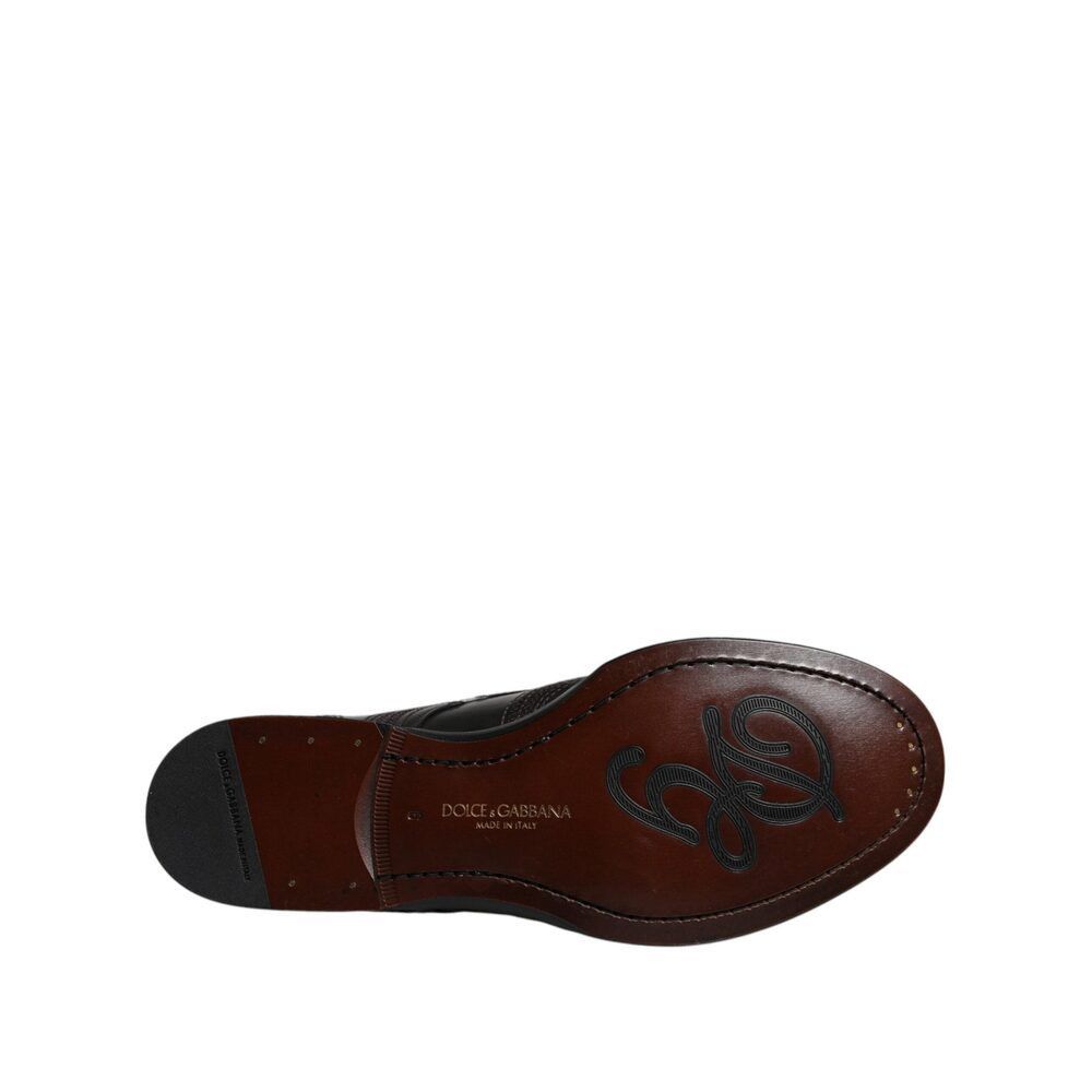 Dolce & Gabbana Dolce & Gabbana Black Embroidered Classic Leather Derby Dres Size US 8 / EU 41 - 6 Thumbnail