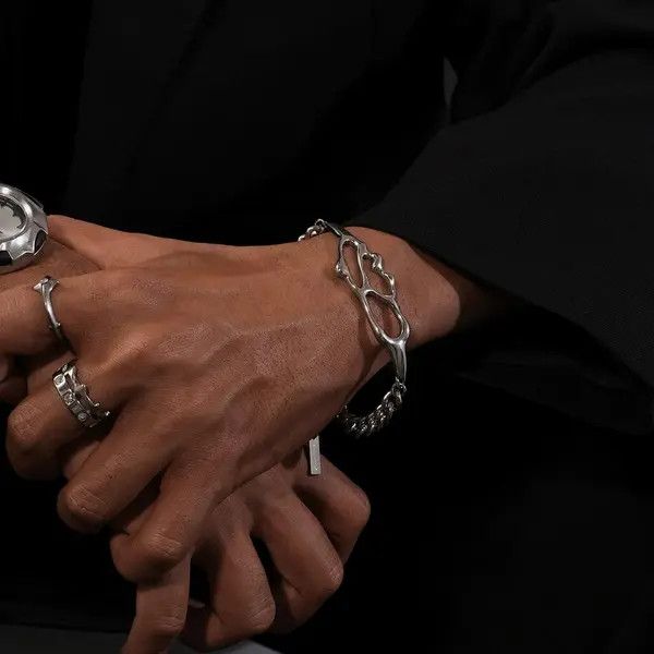 Jewelry Silver Abstract Link Chain Bracelet, Modern Men's Jewelry Size ONE SIZE - 3 Thumbnail