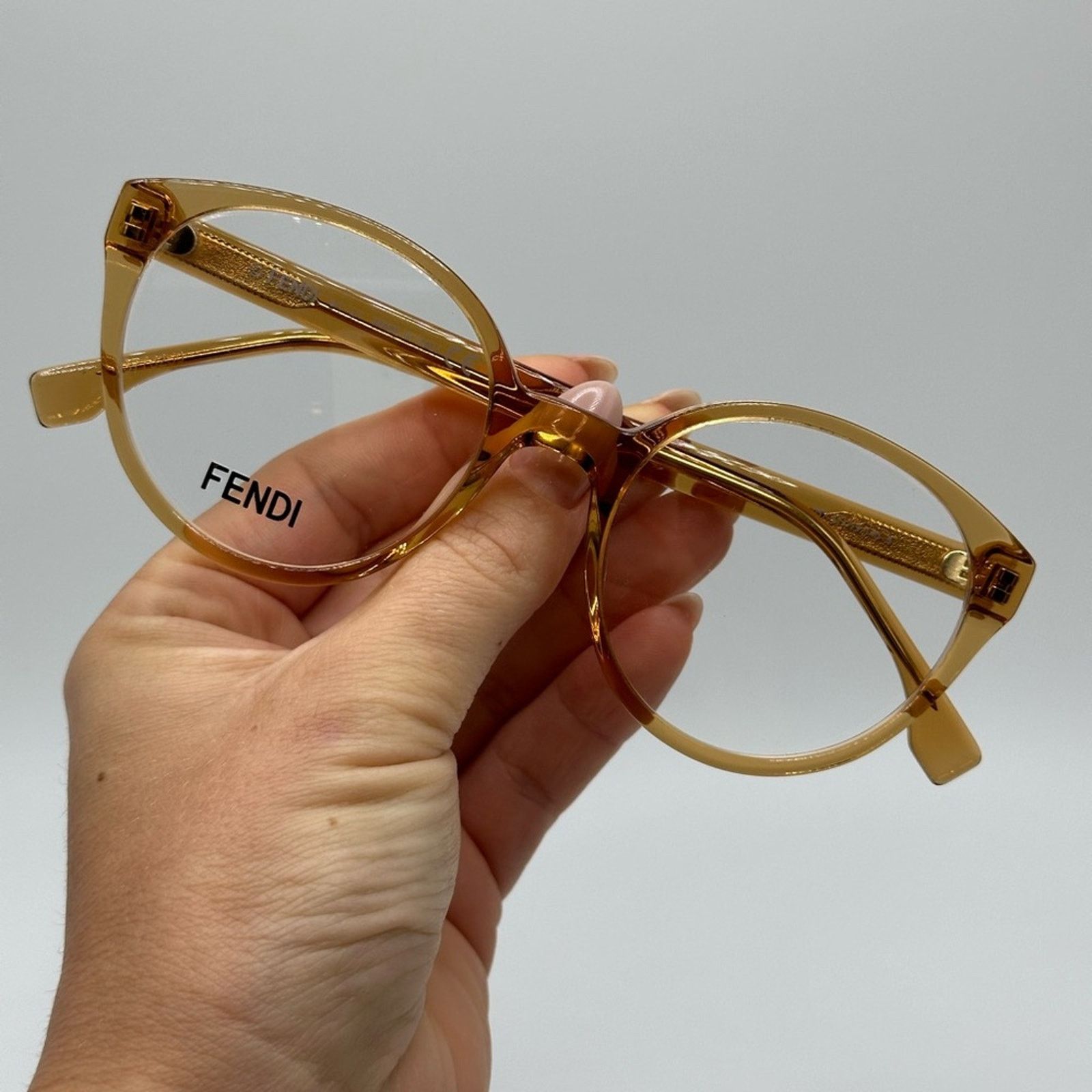 Fendi NEW FENDI FE50015I 057 Transparent Cognac Unisex Eyeglasses Size ONE SIZE - 5 Thumbnail
