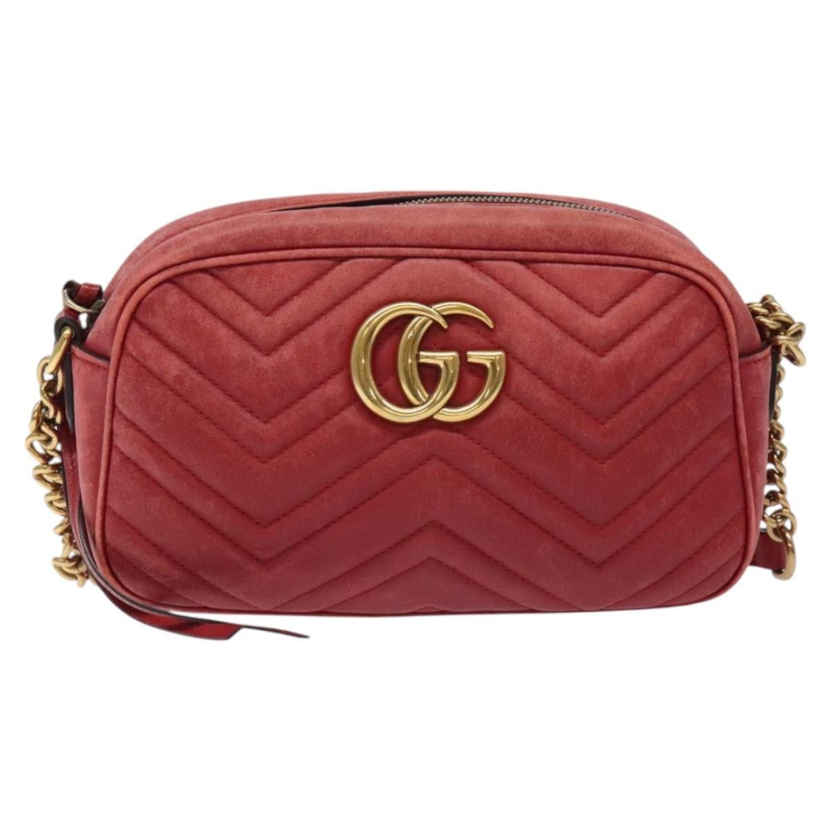 Gucci GUCCI GG Marmont Chain Shoulder Bag Leather Red Gold Size ONE SIZE - 2 Thumbnail