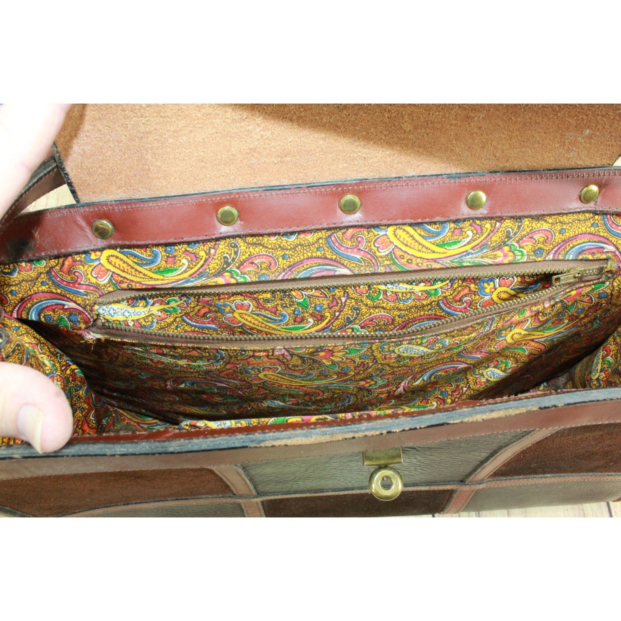 Leather × Vintage Vintage Patchwork Leather Suede Satchel Handbag Purse Size ONE SIZE - 7 Thumbnail
