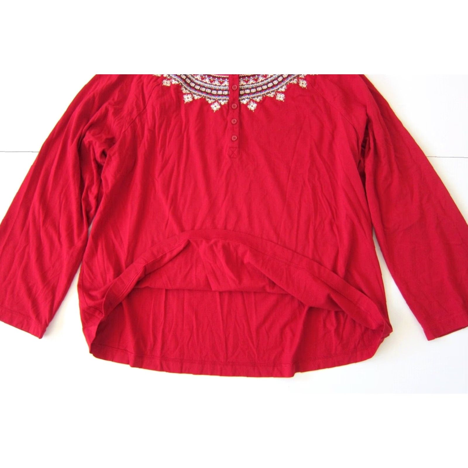 J. Jill VINTAGE J.Jill Embroidered Red Long Sleeve Blouse Women XL Cotton Rayon T-Shirt Style Tunic Shirt Size XL / US 12-14 / IT 48-50 - 5 Thumbnail