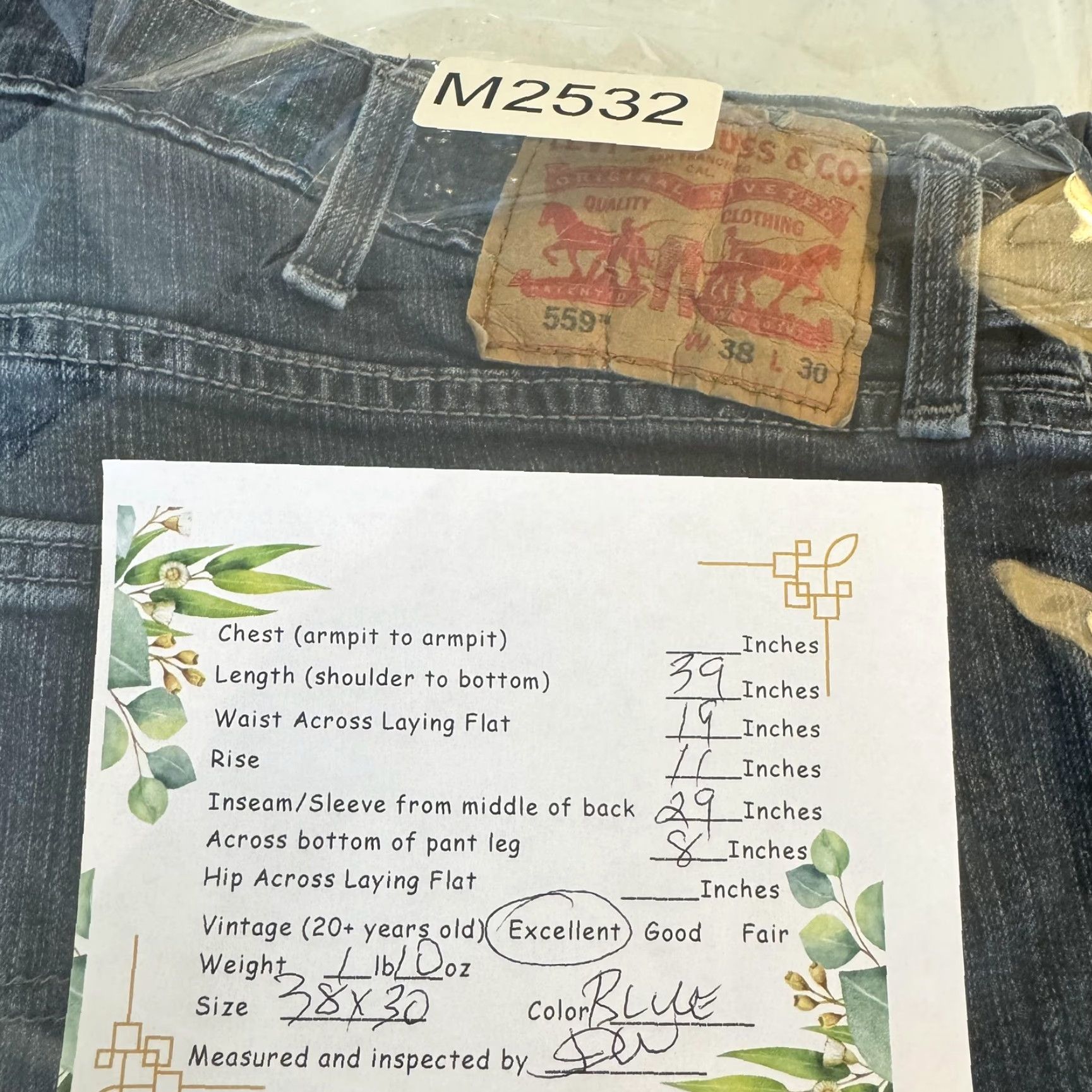 Levi's Levi's 559 Jeans Mens 38x30 Blue Straight Leg Denim Stretch Mid Rise 98 Cotton Size US 38 / EU 54 - 8 Thumbnail