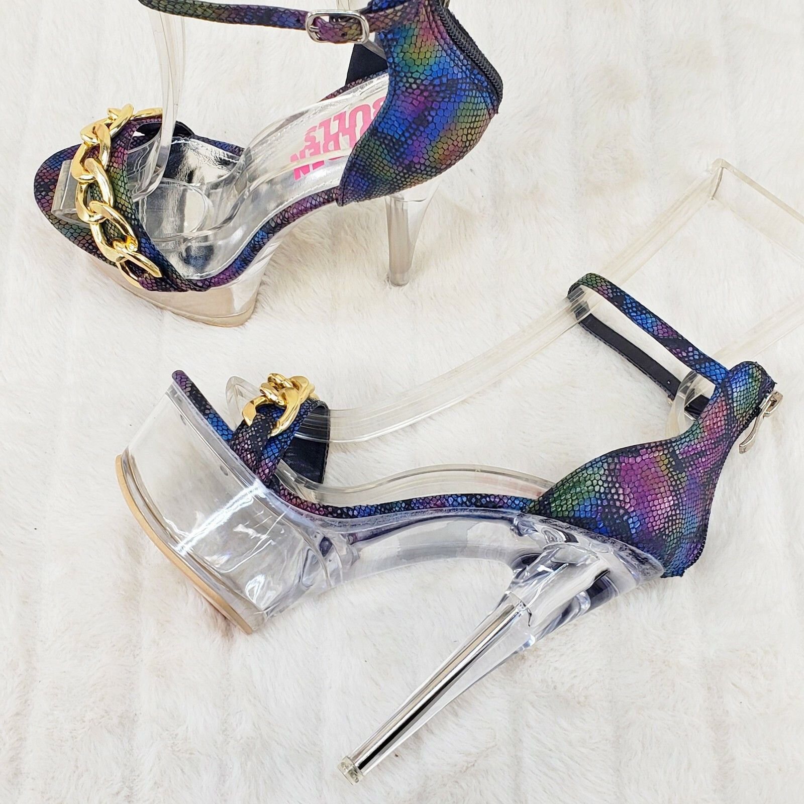 Other Voltaire Shimmery Multi Snake Closed Back Clear Platform Hig Size US 9 / IT 39 - 6 Thumbnail