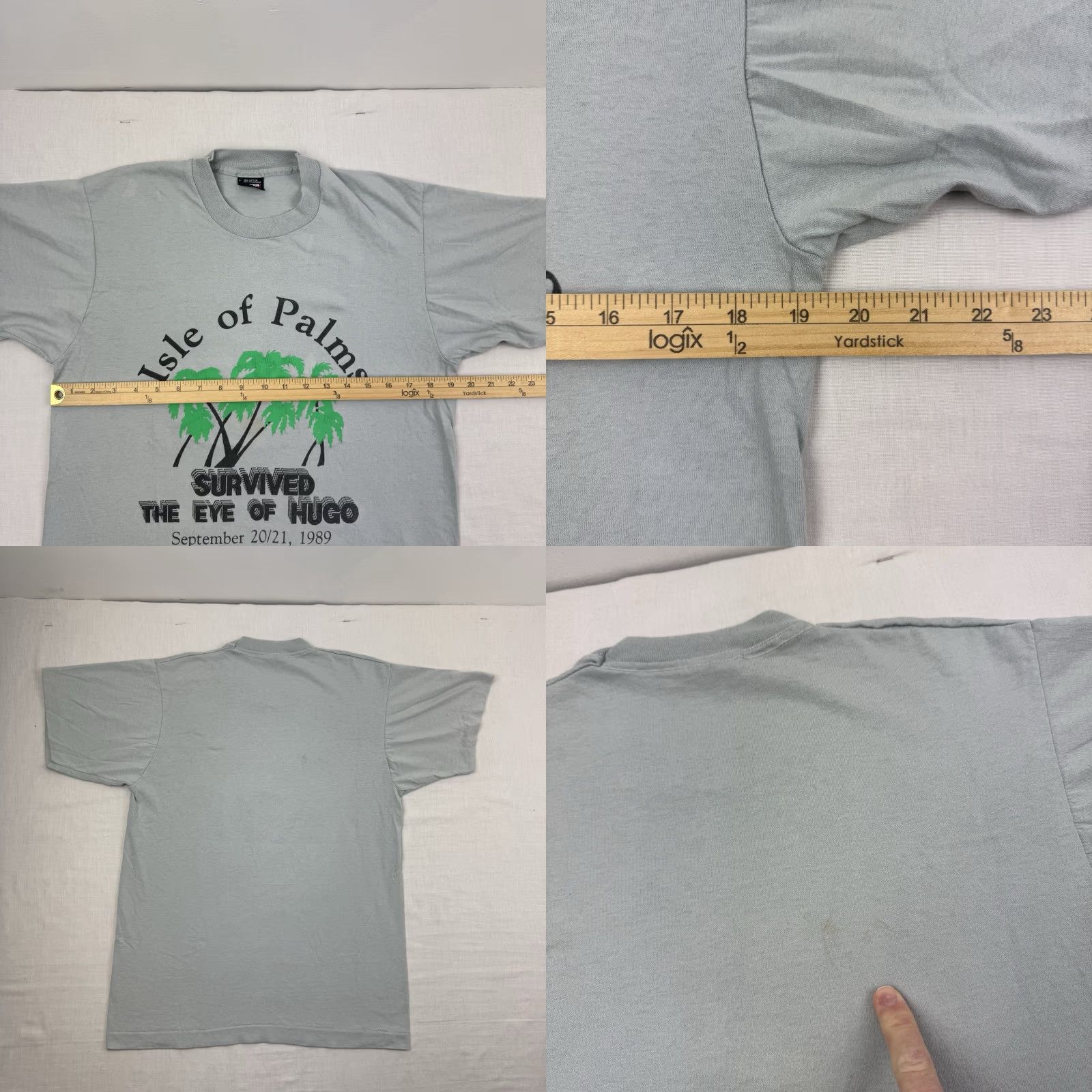 Vintage VINTAGE Hurricane Hugo T Shirt Men Large Gray 80s Storm I Survived Isle Of Palms Screen Stars Size US L / EU 52-54 / 3 - 8 Thumbnail