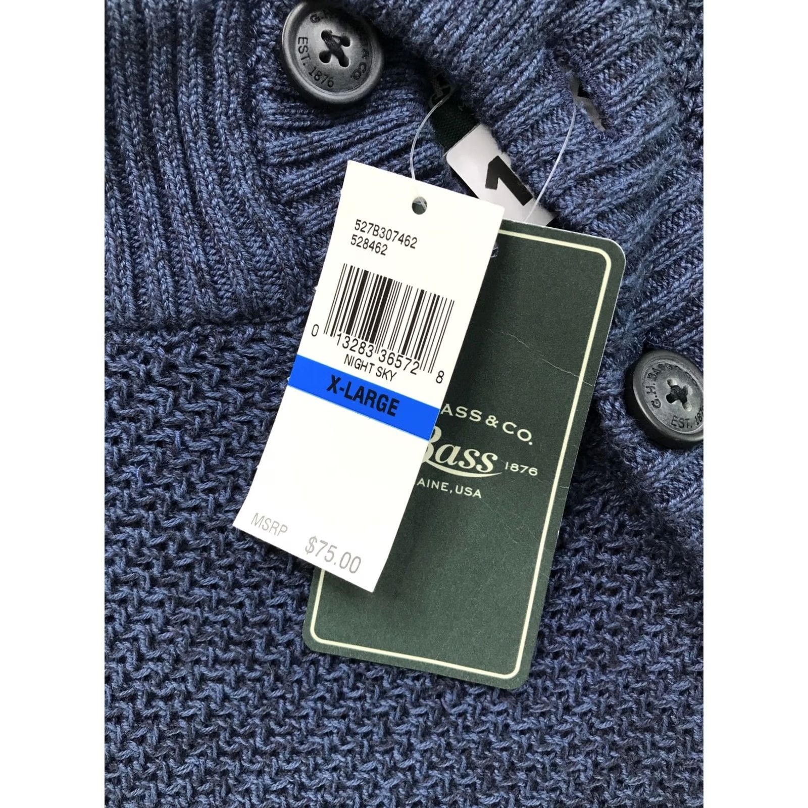 Vintage G.H. Bass & Co Knit Quarter Button Mock Neck Sweater XL Men Blue Cotton Blend NWT Pullover Size US XL / EU 56 / 4 - 3 Thumbnail