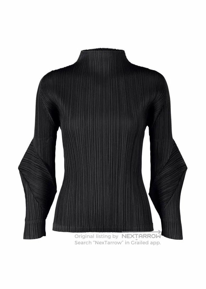 Issey Miyake Issey Miyake Black Pleated Long-sleeve Top Size M / US 6-8 / IT 42-44 - 1 Thumbnail