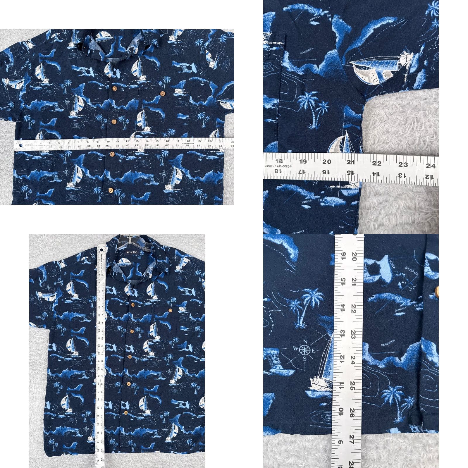 Vintage Puritan Shirt Mens Medium Blue Hawaiian Sailboat Palm Nautical Rayon Button Up Size US M / EU 48-50 / 2 - 8 Thumbnail