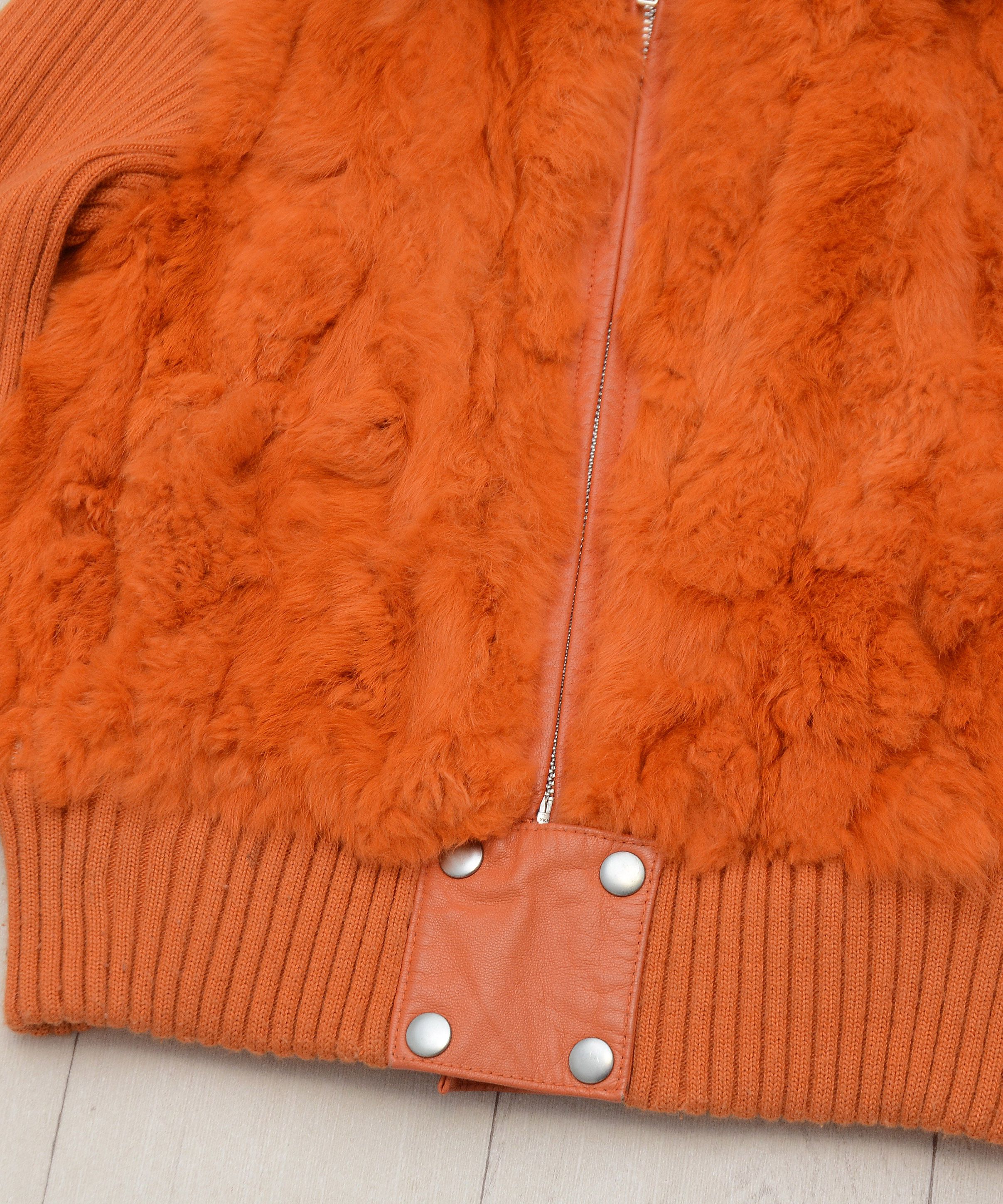 Japanese Brand RARE Vintage Y2K rabbit fur leather full zip Orange Jacket Size S / US 4 / IT 40 - 5 Thumbnail