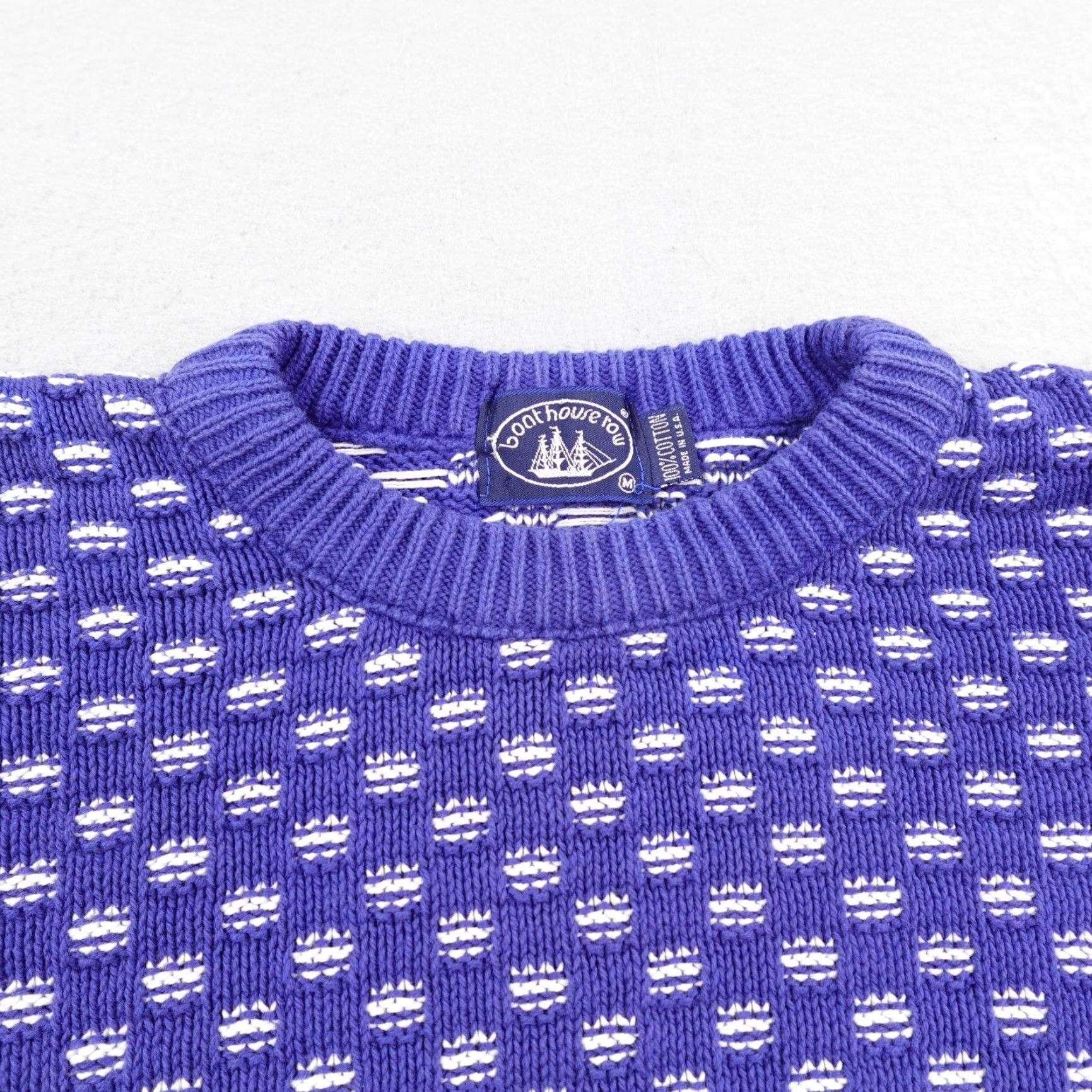 Vintage Vintage Boathouse Row Sweater Mens Medium Blue White Cotton Knit Pullover USA Size US M / EU 48-50 / 2 - 2 Thumbnail