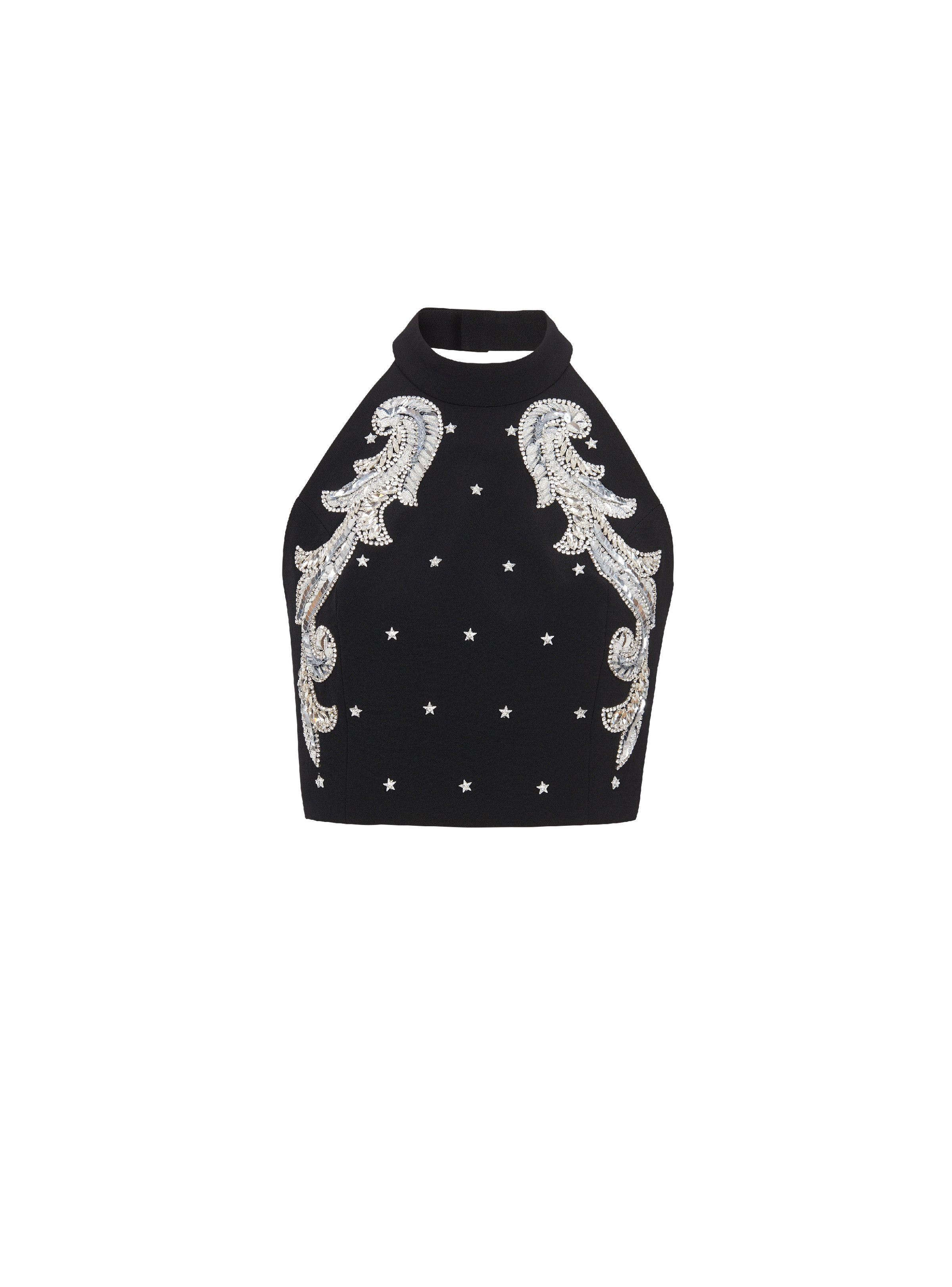 Balmain o1s1wg110825 Backless Baroque Embroidered Top in Black Size L / US 10 / IT 46 - 1 Thumbnail