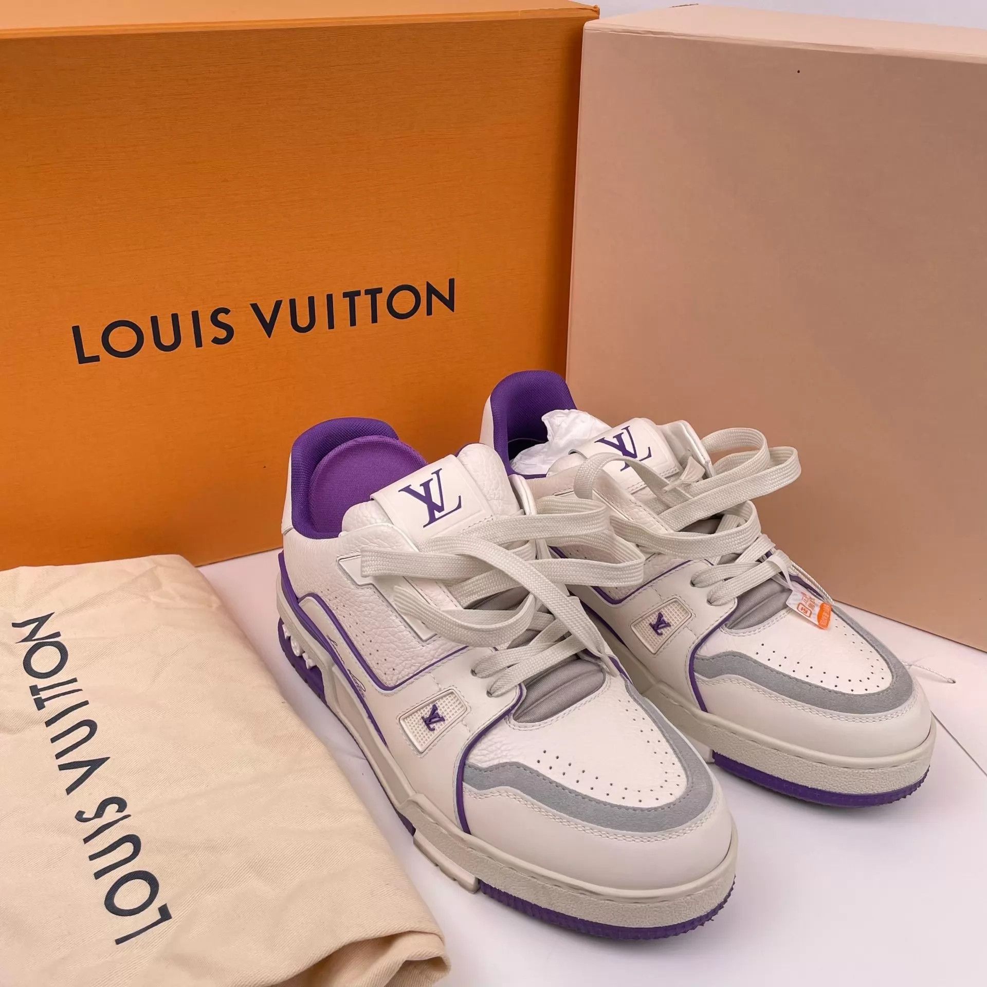 Louis Vuitton LV Trainer White Purple Cement 39 Size US 8.5 / IT 38.5 - 1 Thumbnail