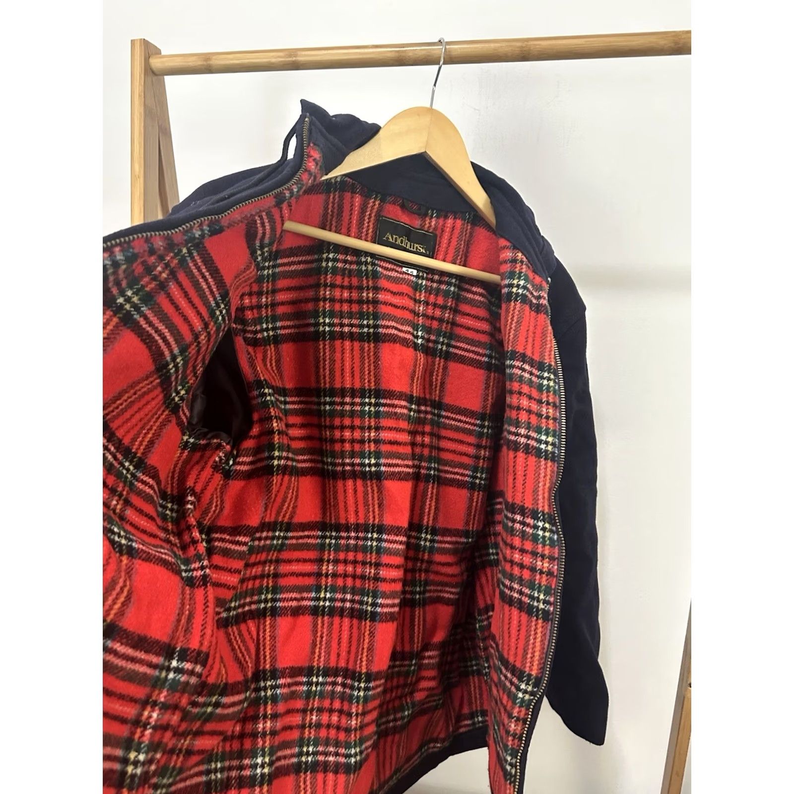 Vintage VTG Andhurst Plaid Lined Hooded Wool Split Zip Mackinaw Jacket 44 Navy Blue Mens Wool Jacket Size US S / EU 44-46 / 1 - 7 Thumbnail