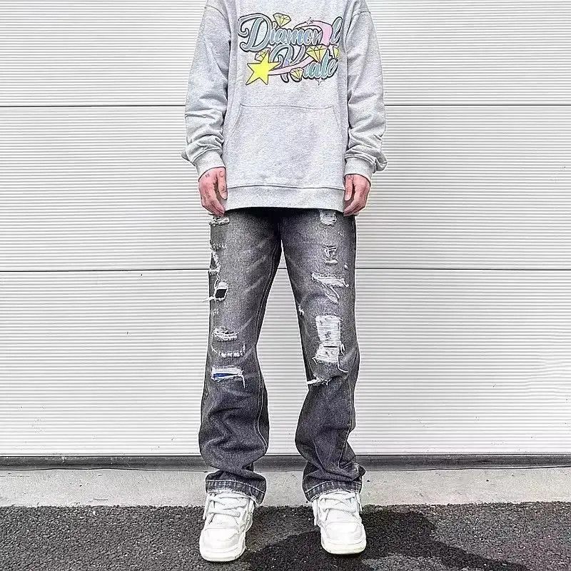 Japanese Brand Y2K Frayed Hole Damaged Washed Black Baggy Jeans Size US 32 / EU 48 - 2 Thumbnail